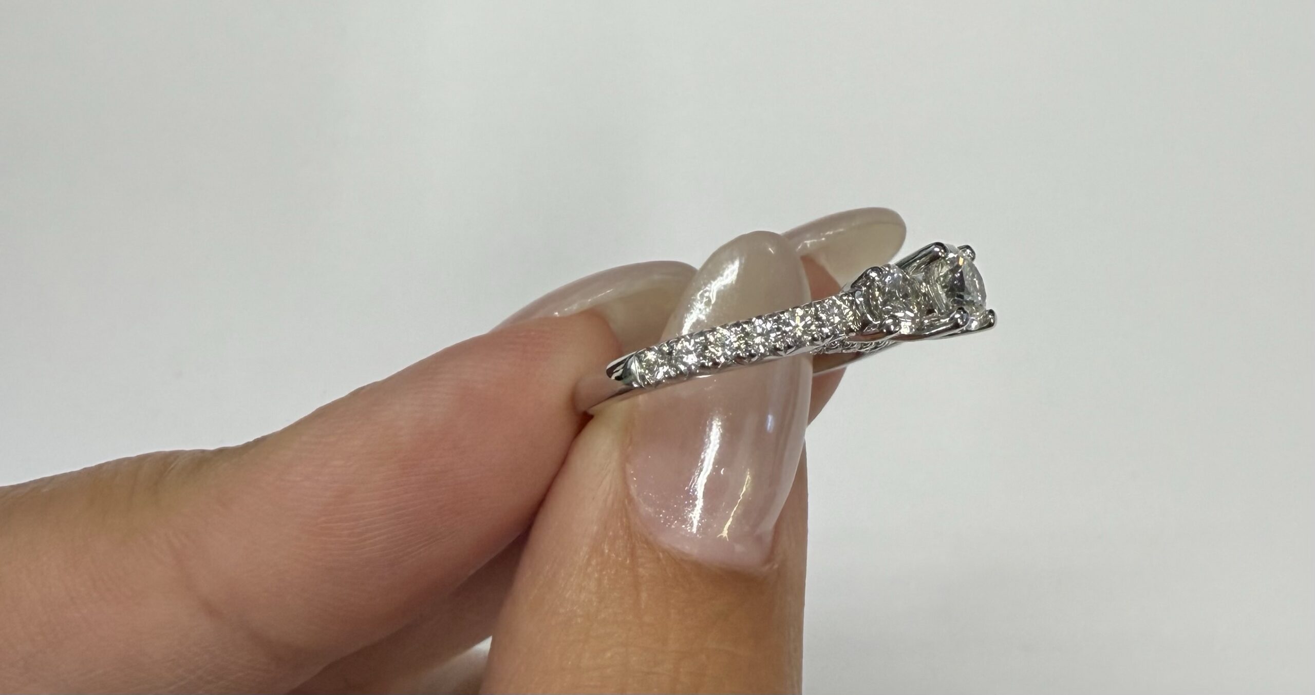 14k White Gold Genuine .80 Cttw Round Brilliant Cut Diamond 3 Stone Ring - Image 8