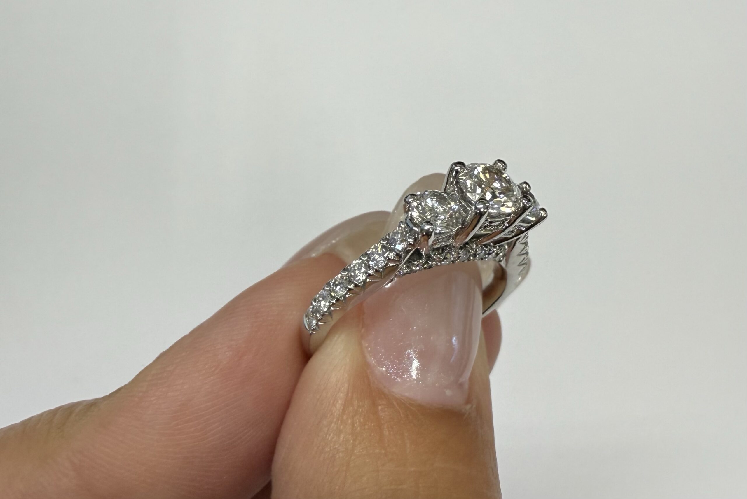 14k White Gold Genuine .80 Cttw Round Brilliant Cut Diamond 3 Stone Ring - Image 14