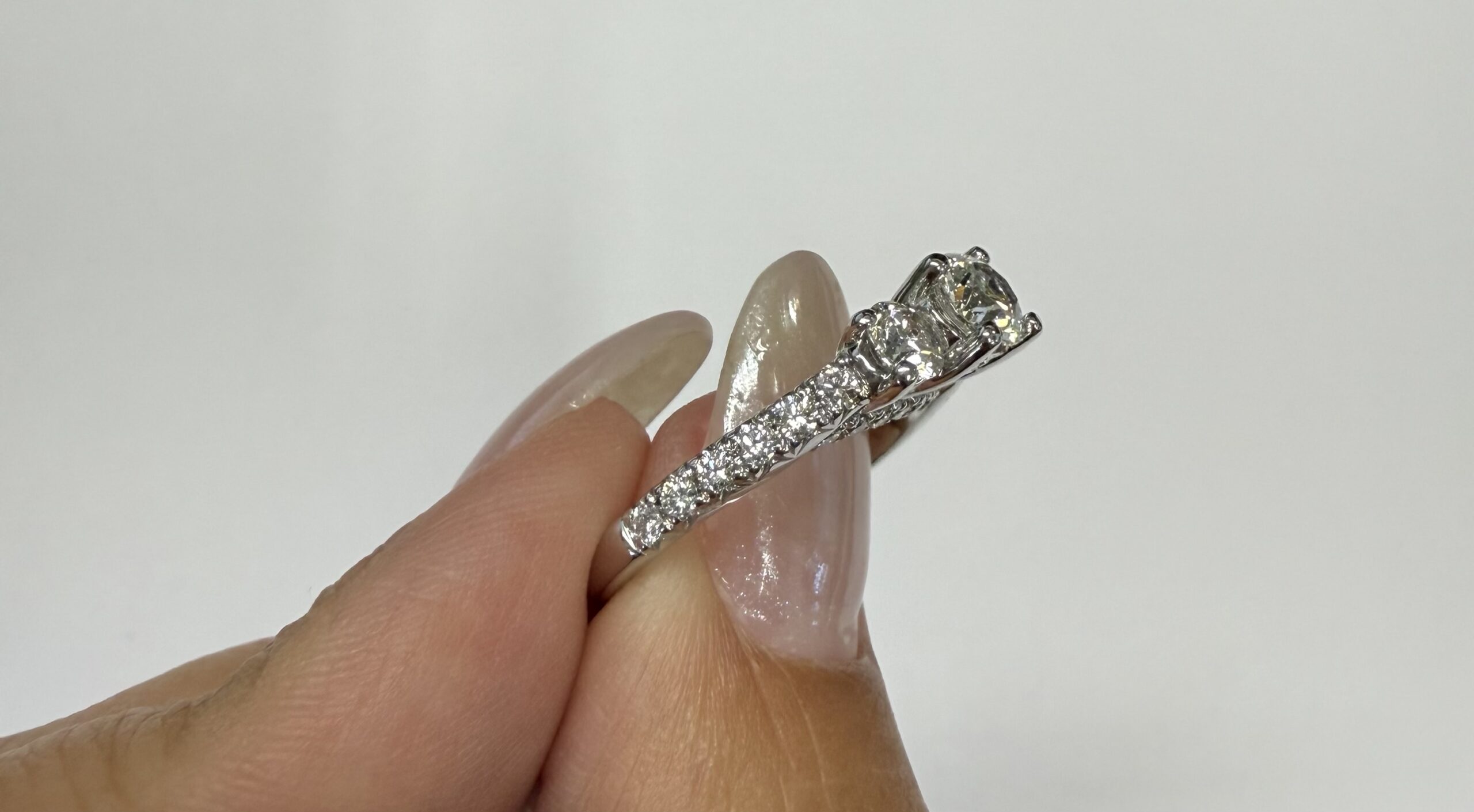 14k White Gold Genuine .80 Cttw Round Brilliant Cut Diamond 3 Stone Ring - Image 15