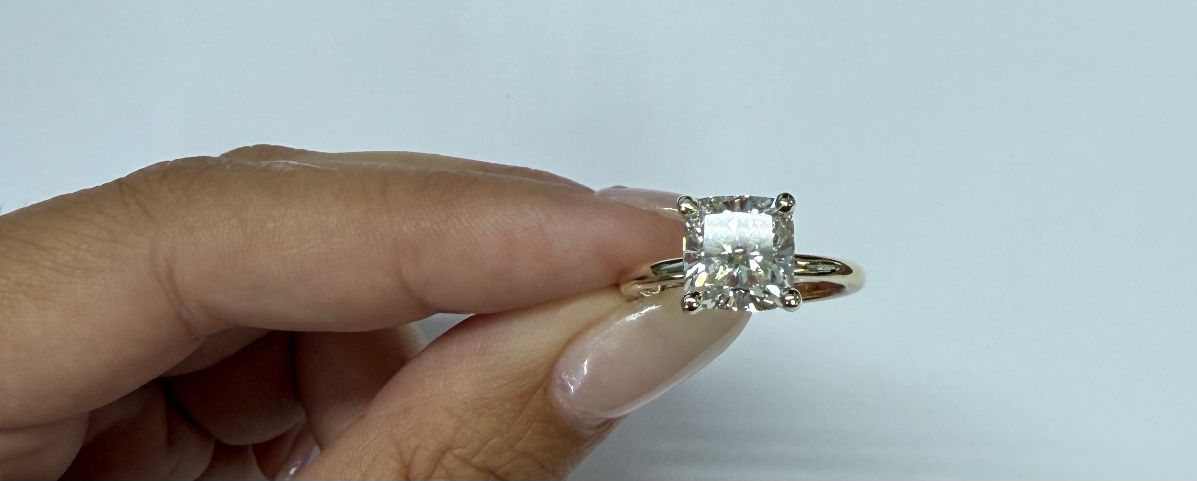 Custom Made 14k Yellow Gold Genuine Laboratory Grown 3.08 Cttw Cushion Brilliant Cut Diamond Solitaire With Hidden Halo - Image 2