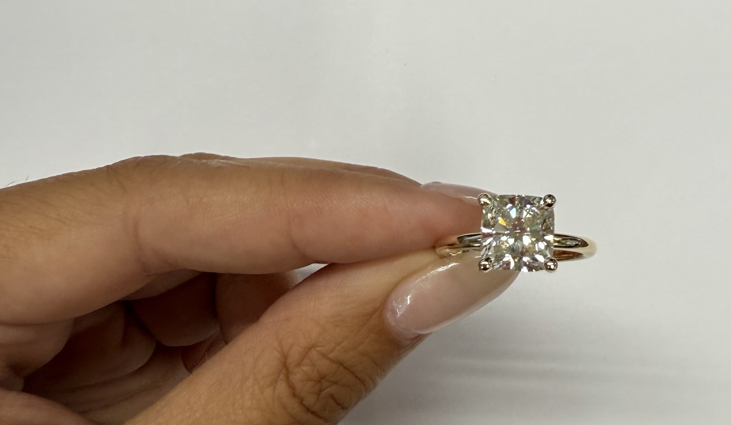 Custom Made 14k Yellow Gold Genuine Laboratory Grown 3.08 Cttw Cushion Brilliant Cut Diamond Solitaire With Hidden Halo