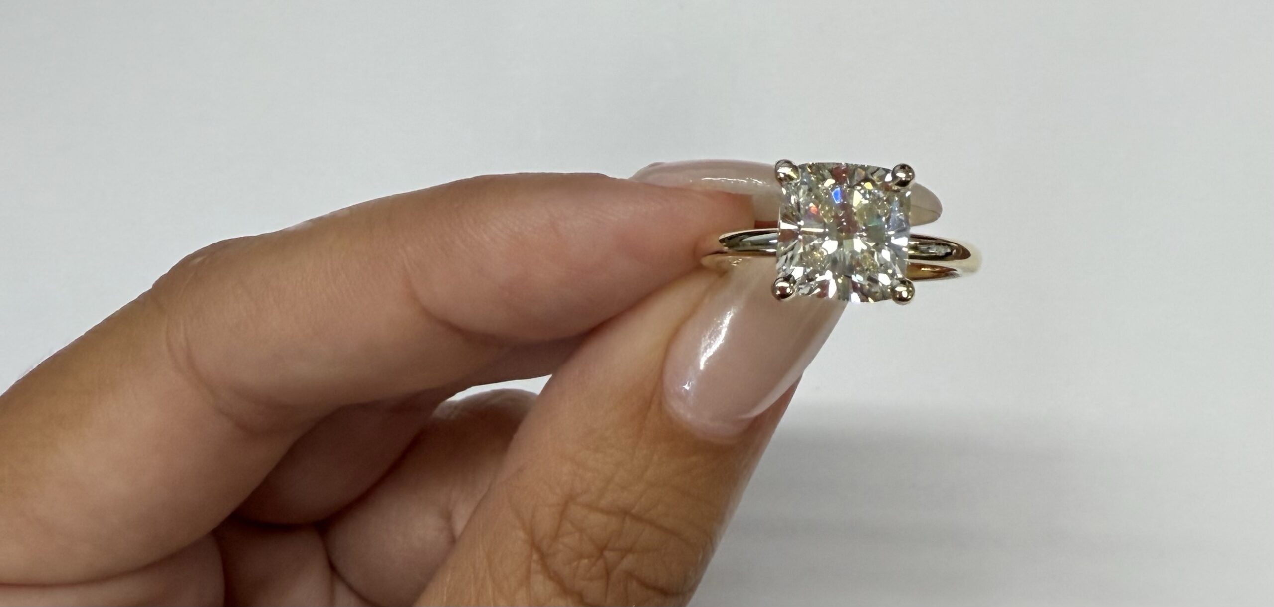 Custom Made 14k Yellow Gold Genuine Laboratory Grown 3.08 Cttw Cushion Brilliant Cut Diamond Solitaire With Hidden Halo - Image 7