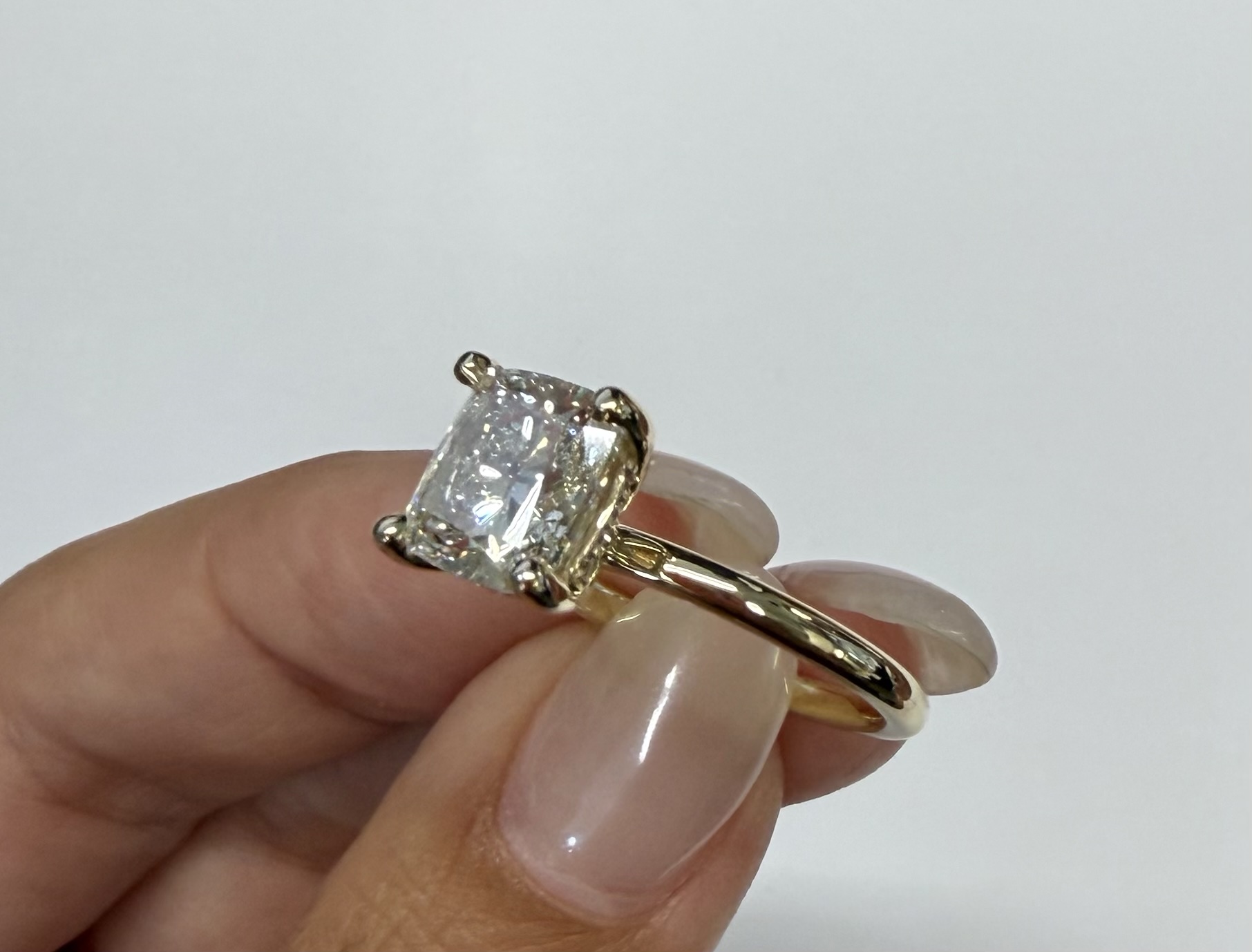 Custom Made 14k Yellow Gold Genuine Laboratory Grown 3.08 Cttw Cushion Brilliant Cut Diamond Solitaire With Hidden Halo - Image 8