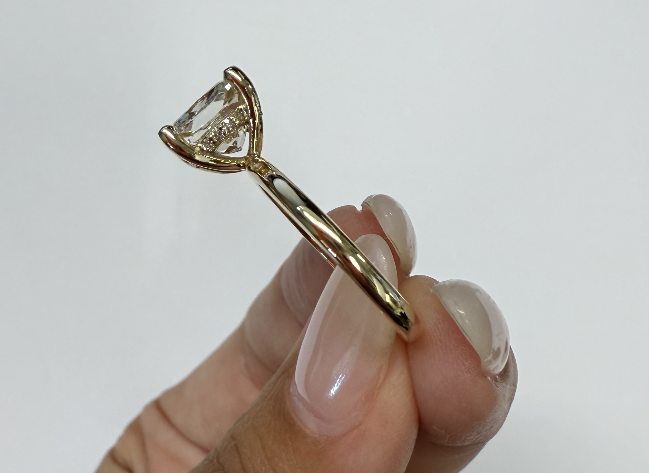 Custom Made 14k Yellow Gold Genuine Laboratory Grown 3.08 Cttw Cushion Brilliant Cut Diamond Solitaire With Hidden Halo - Image 10