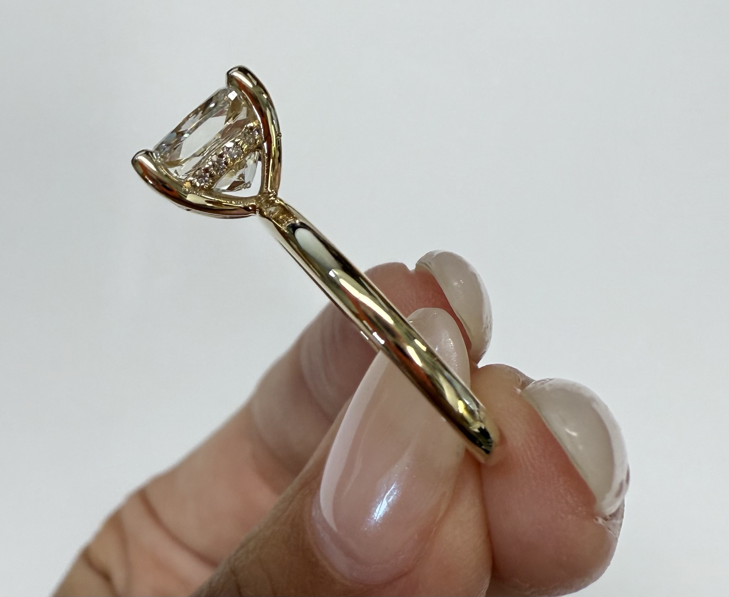 Custom Made 14k Yellow Gold Genuine Laboratory Grown 3.08 Cttw Cushion Brilliant Cut Diamond Solitaire With Hidden Halo - Image 11