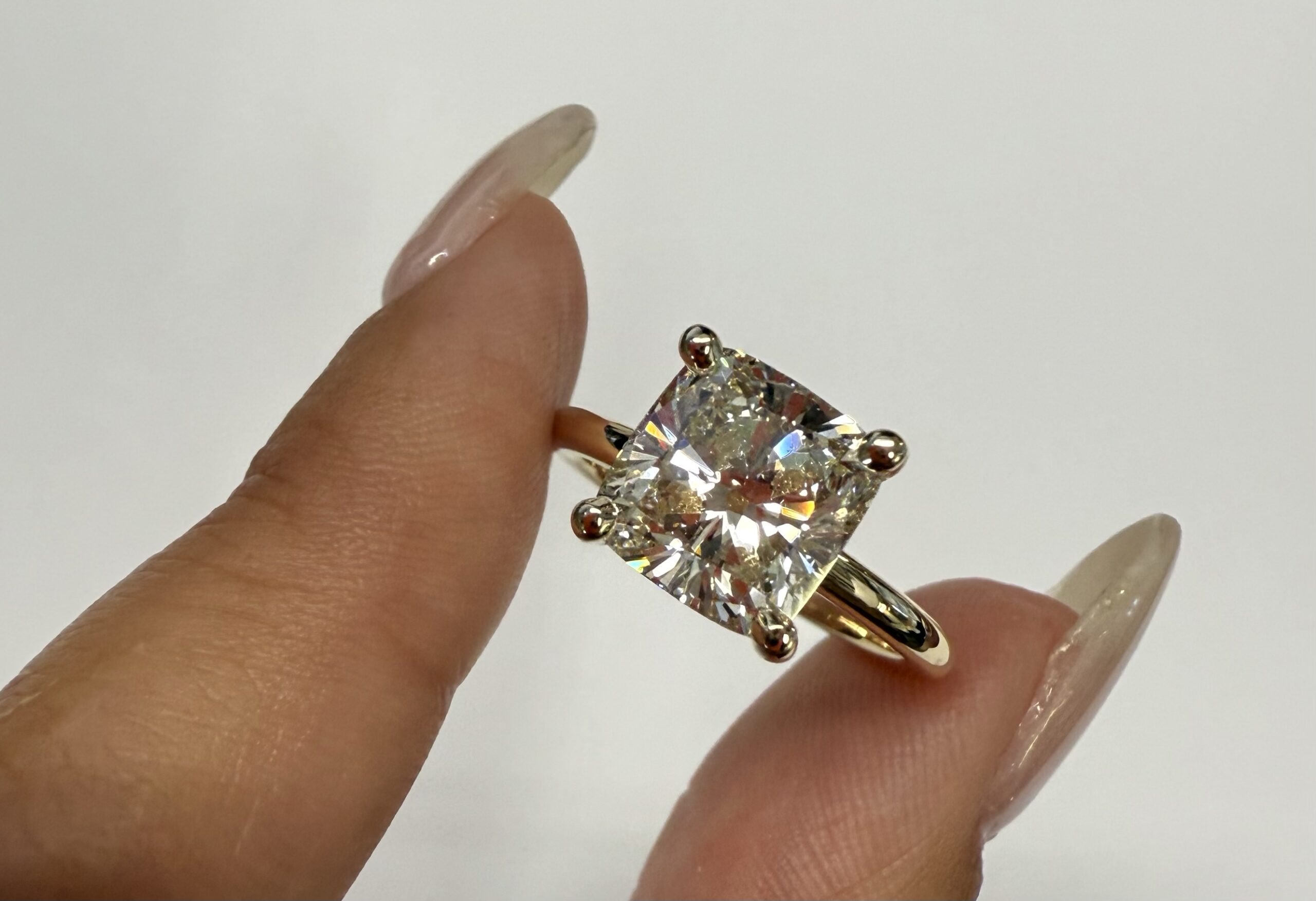 Custom Made 14k Yellow Gold Genuine Laboratory Grown 3.08 Cttw Cushion Brilliant Cut Diamond Solitaire With Hidden Halo - Image 13