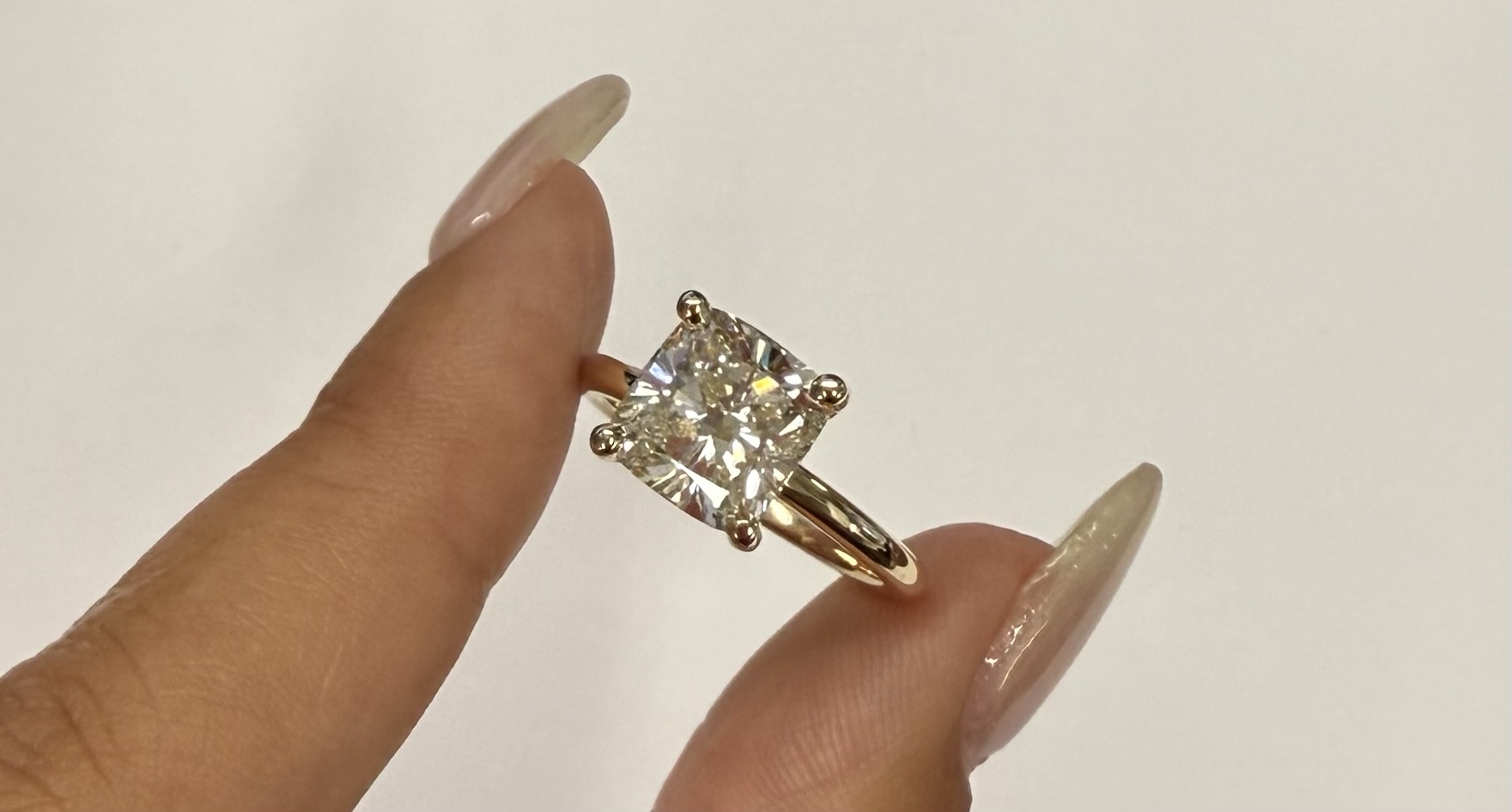 Custom Made 14k Yellow Gold Genuine Laboratory Grown 3.08 Cttw Cushion Brilliant Cut Diamond Solitaire With Hidden Halo - Image 15