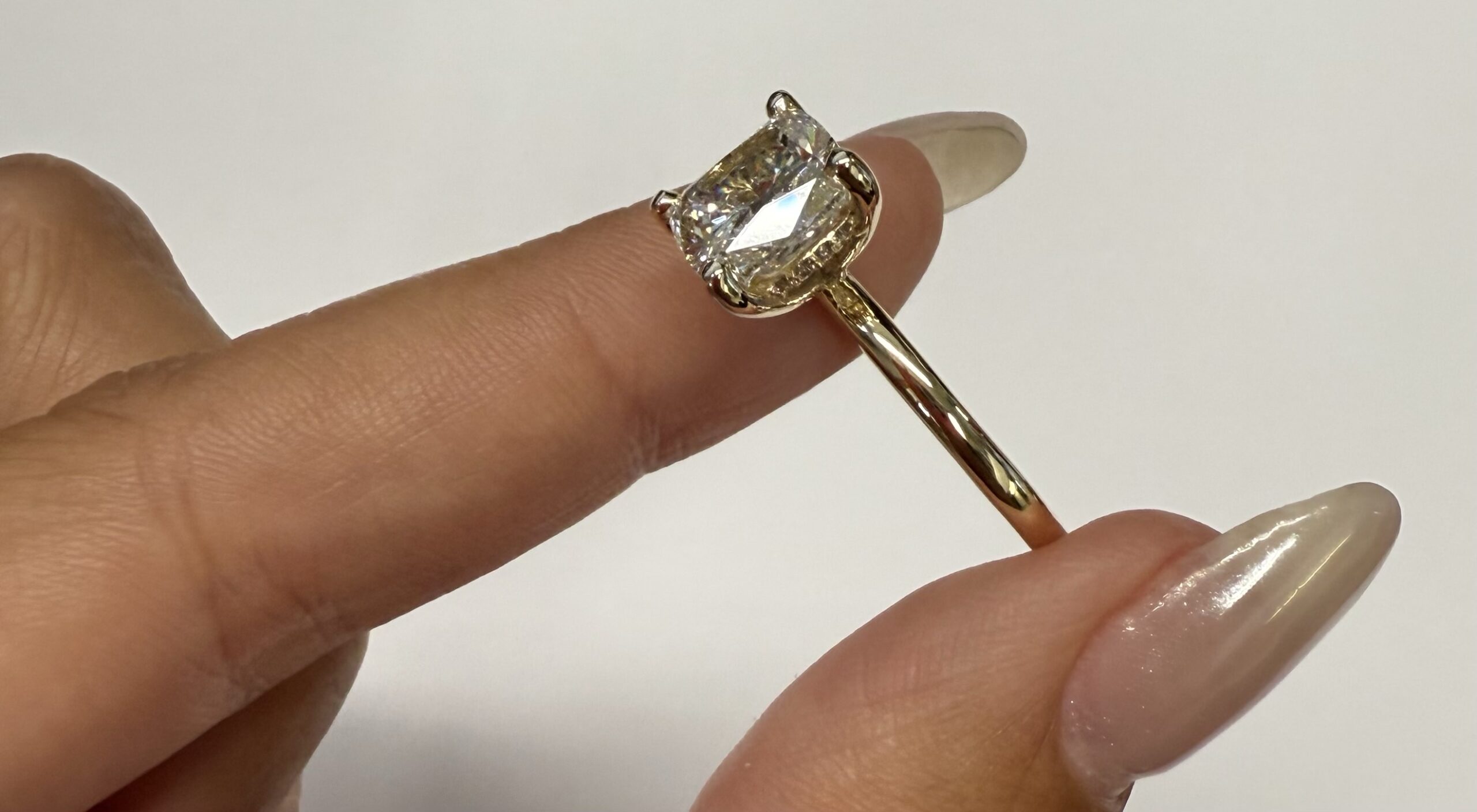 Custom Made 14k Yellow Gold Genuine Laboratory Grown 3.08 Cttw Cushion Brilliant Cut Diamond Solitaire With Hidden Halo - Image 17