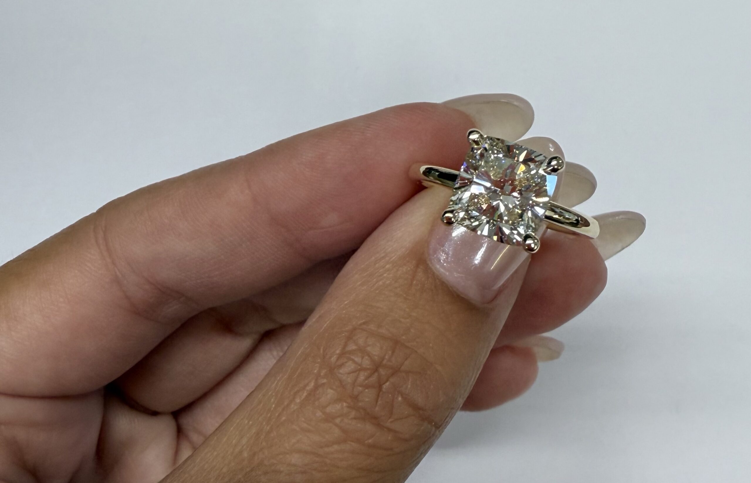 Custom Made 14k Yellow Gold Genuine Laboratory Grown 3.08 Cttw Cushion Brilliant Cut Diamond Solitaire With Hidden Halo - Image 20