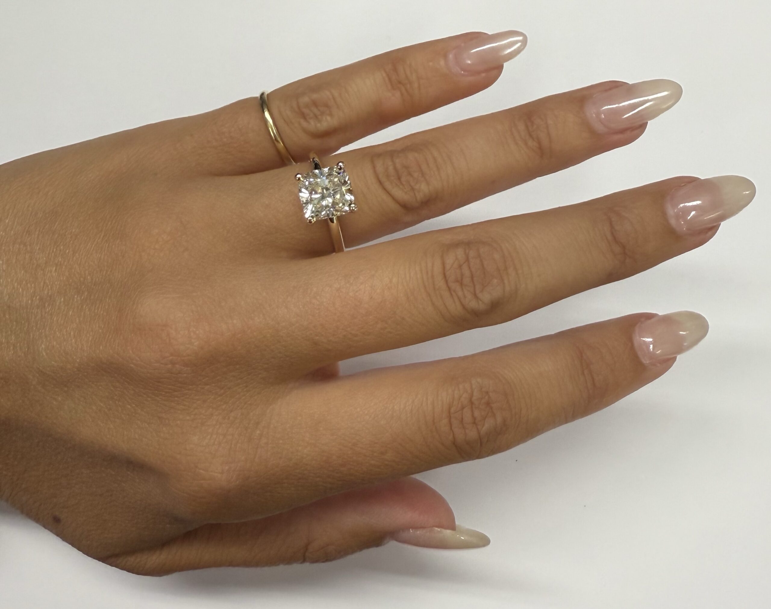 Custom Made 14k Yellow Gold Genuine Laboratory Grown 3.08 Cttw Cushion Brilliant Cut Diamond Solitaire With Hidden Halo - Image 23