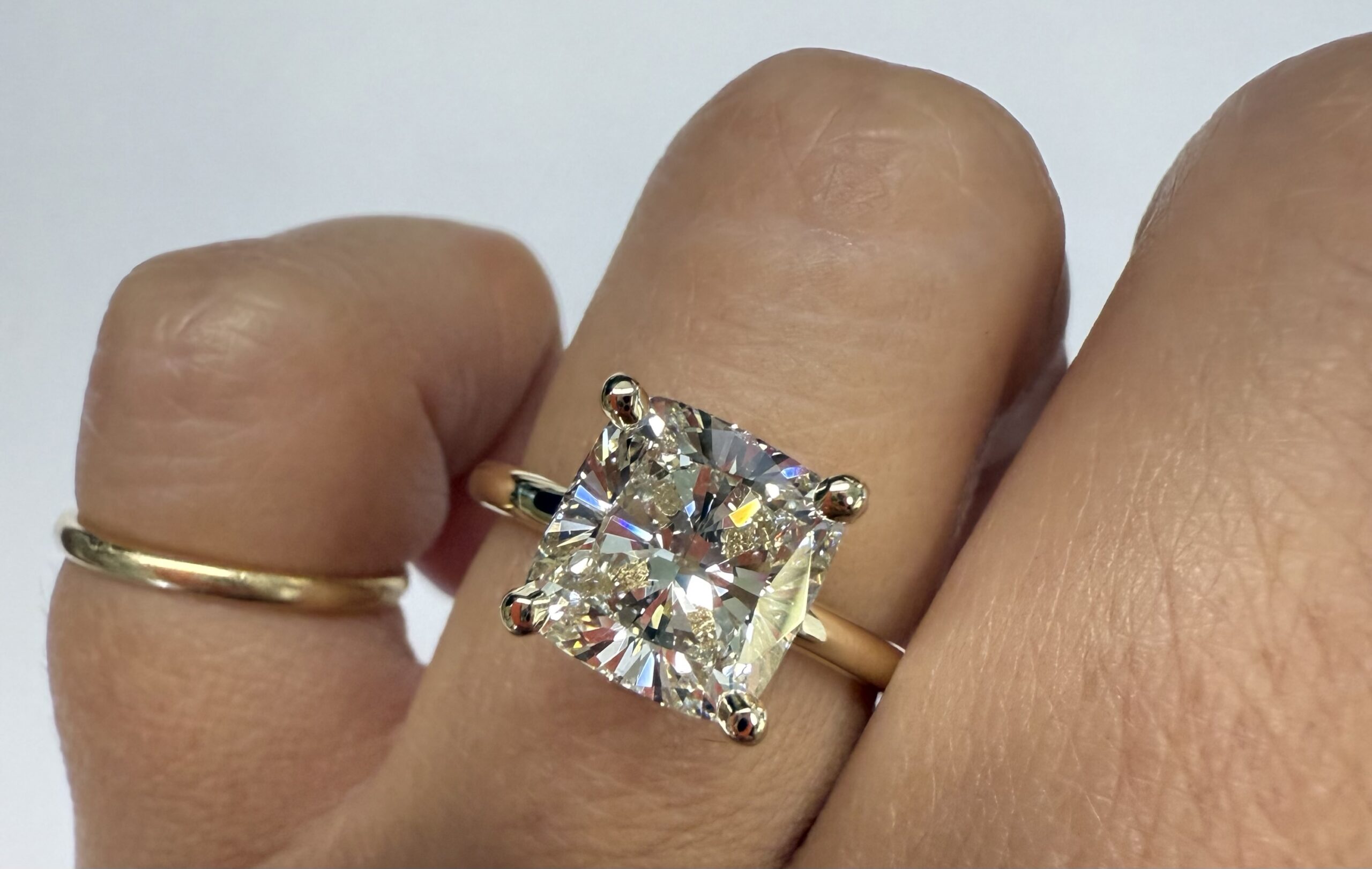 Custom Made 14k Yellow Gold Genuine Laboratory Grown 3.08 Cttw Cushion Brilliant Cut Diamond Solitaire With Hidden Halo - Image 26