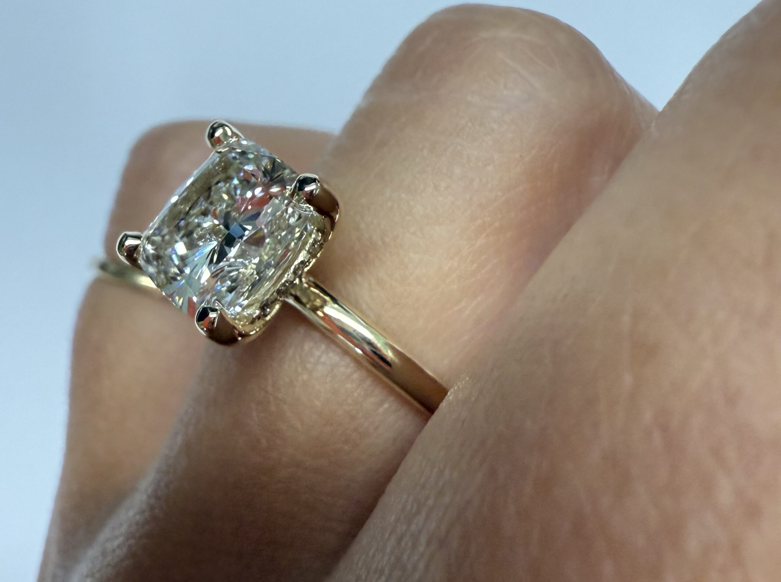 Custom Made 14k Yellow Gold Genuine Laboratory Grown 3.08 Cttw Cushion Brilliant Cut Diamond Solitaire With Hidden Halo - Image 29