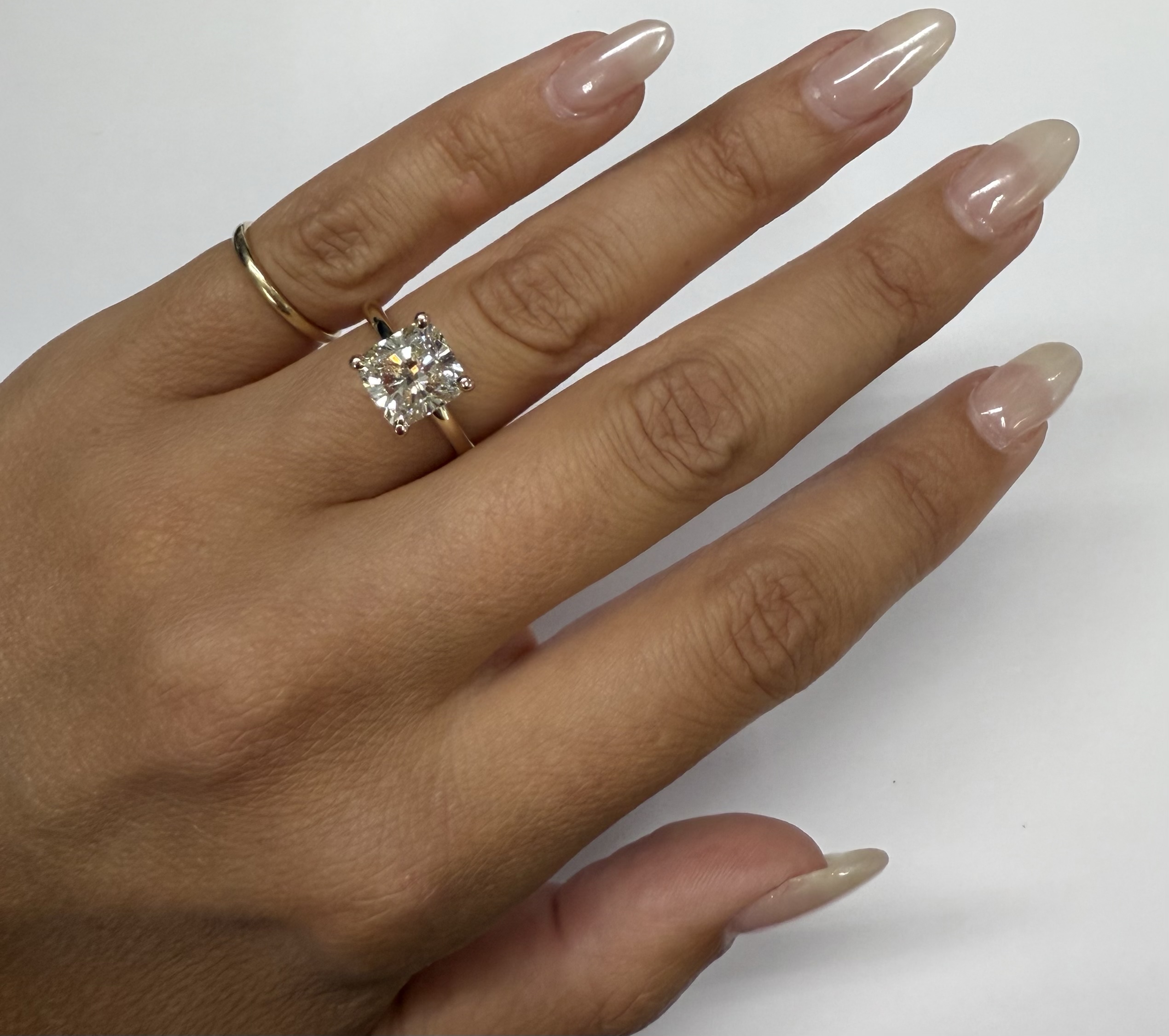 Custom Made 14k Yellow Gold Genuine Laboratory Grown 3.08 Cttw Cushion Brilliant Cut Diamond Solitaire With Hidden Halo - Image 33