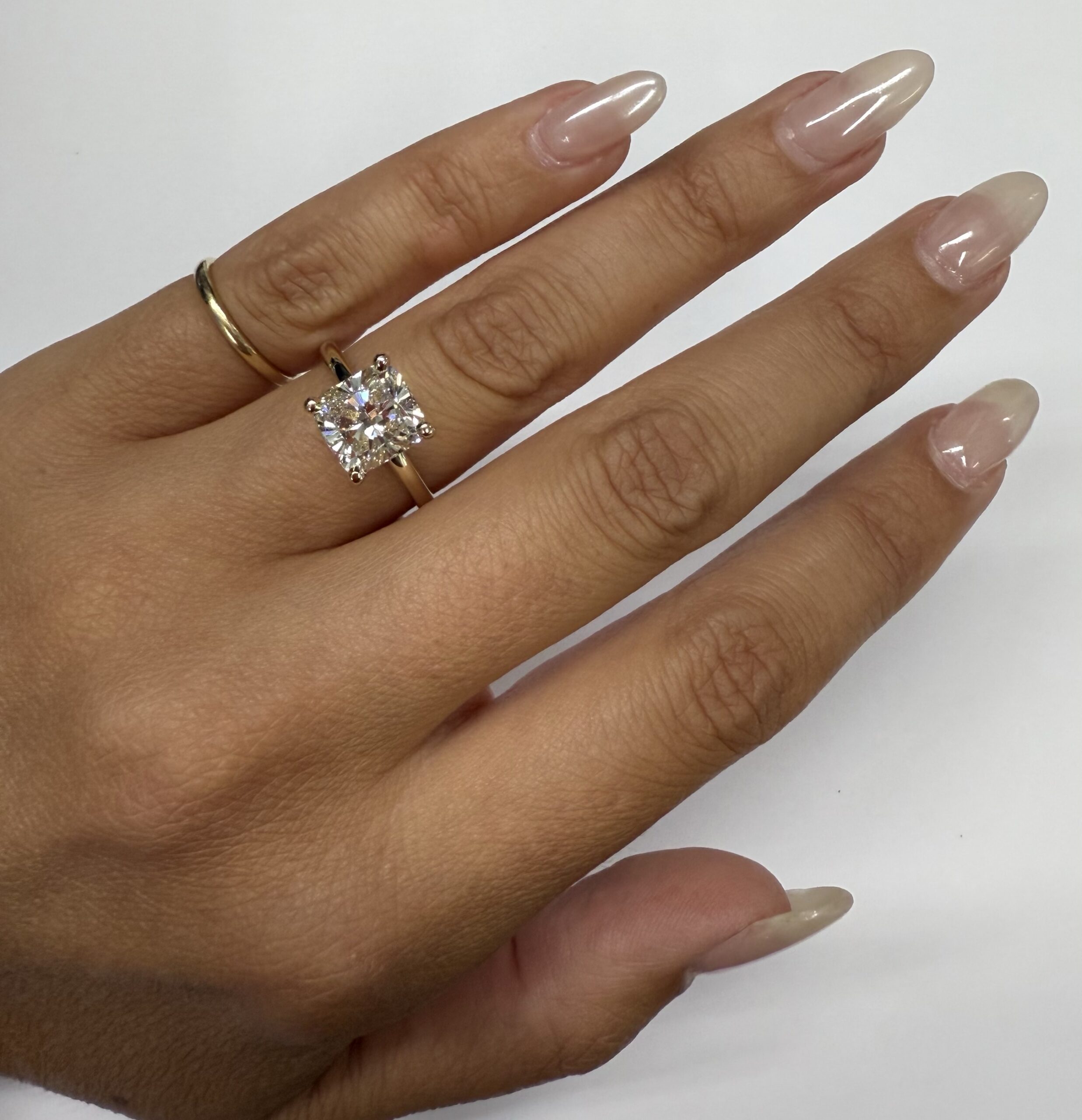 Custom Made 14k Yellow Gold Genuine Laboratory Grown 3.08 Cttw Cushion Brilliant Cut Diamond Solitaire With Hidden Halo - Image 34