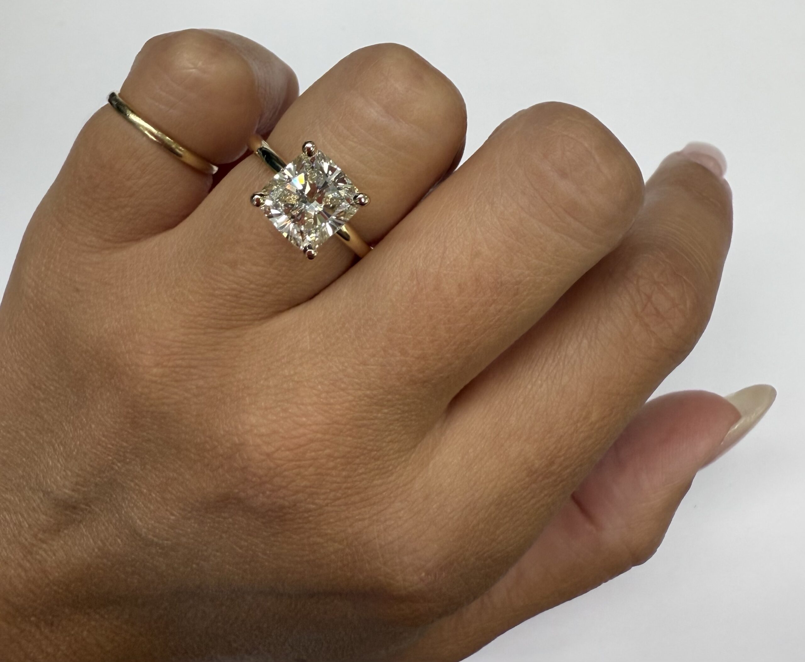 Custom Made 14k Yellow Gold Genuine Laboratory Grown 3.08 Cttw Cushion Brilliant Cut Diamond Solitaire With Hidden Halo - Image 32