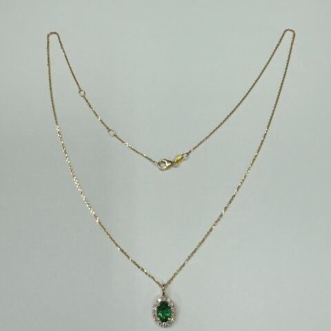 14k Yellow Gold Genuine .63 Cttw Emerald & .26 Cttw Diamond Halo Pendant
