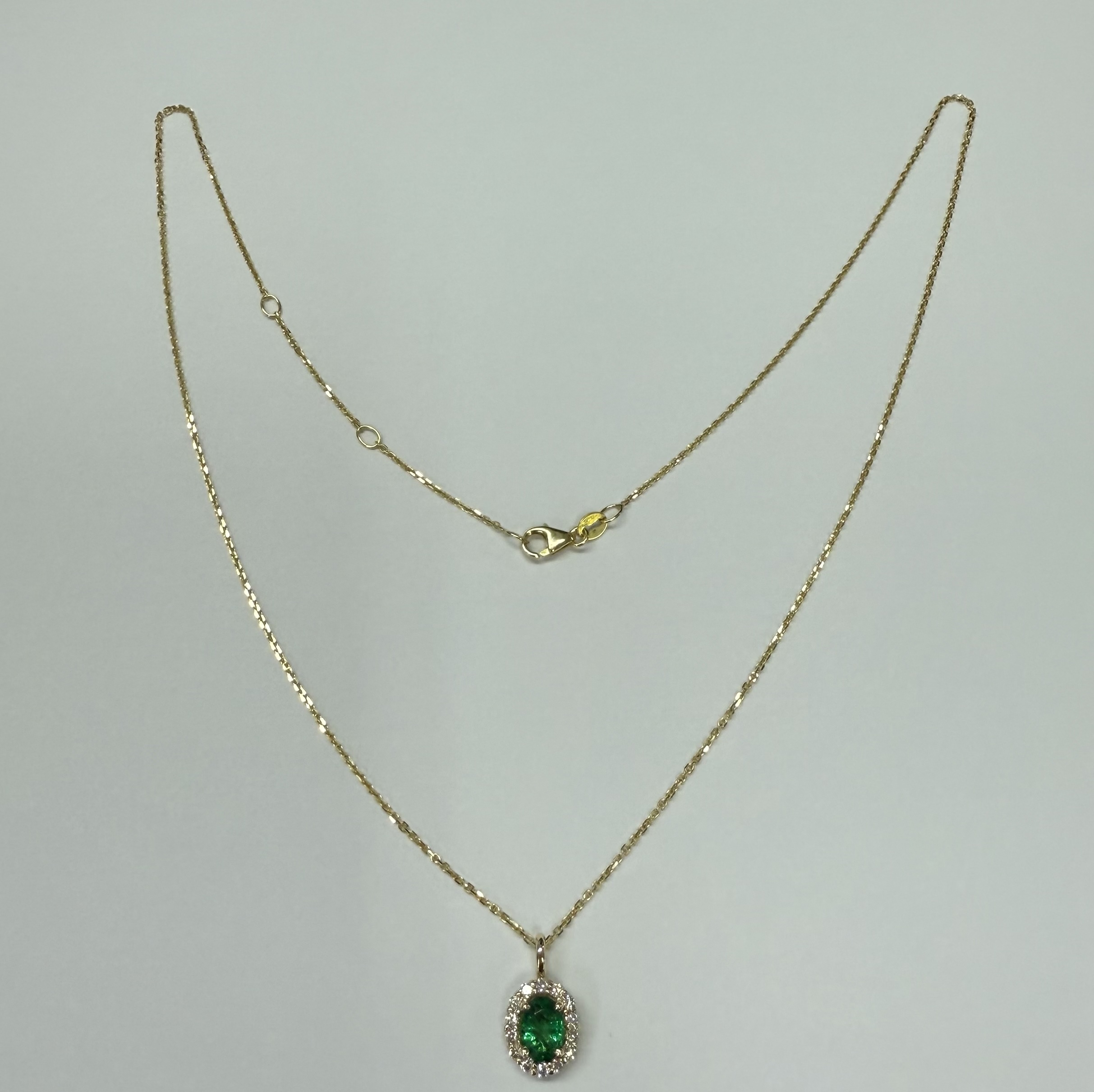 14k Yellow Gold Genuine .63 Cttw Emerald & .26 Cttw Diamond Halo Pendant
