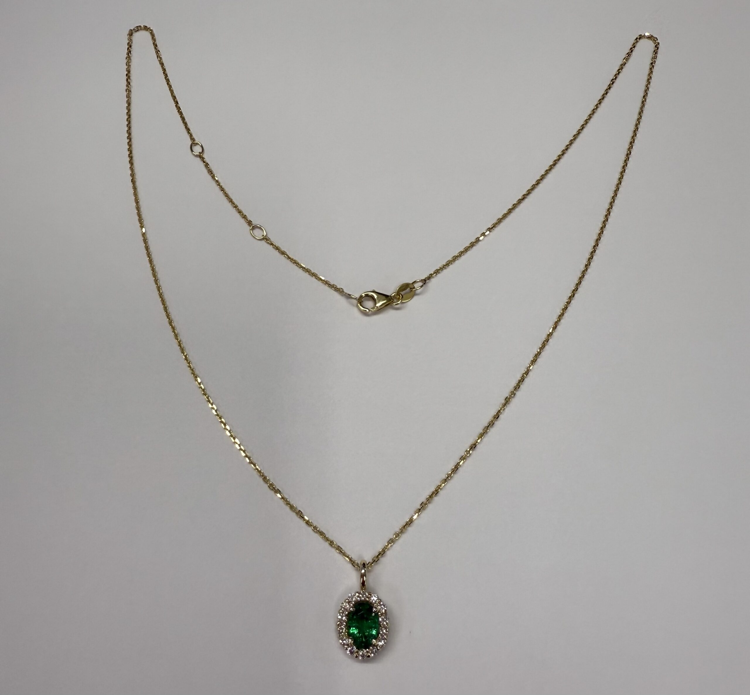 14k Yellow Gold Genuine .63 Cttw Emerald & .26 Cttw Diamond Halo Pendant - Image 2