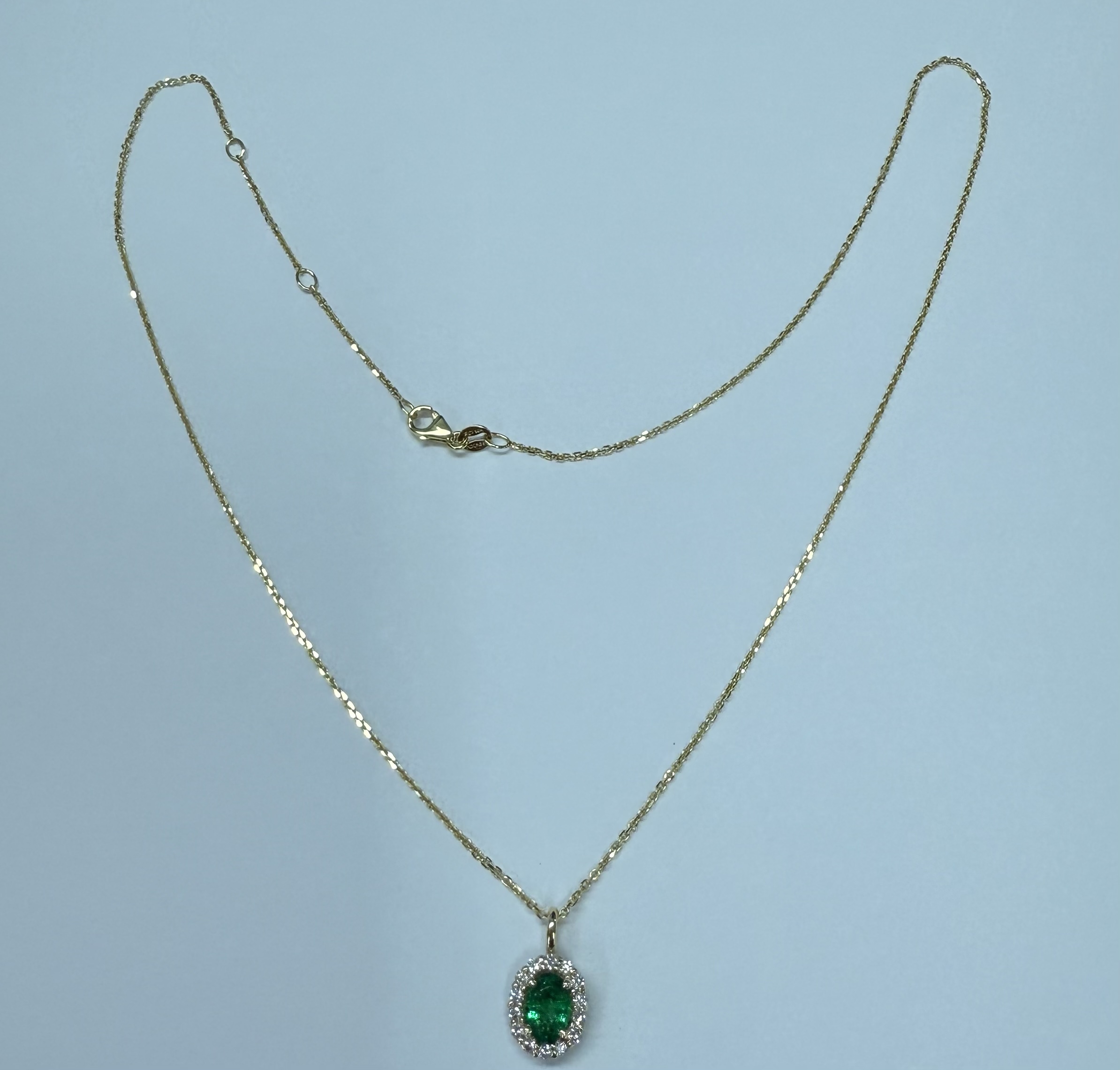 14k Yellow Gold Genuine .63 Cttw Emerald & .26 Cttw Diamond Halo Pendant - Image 3