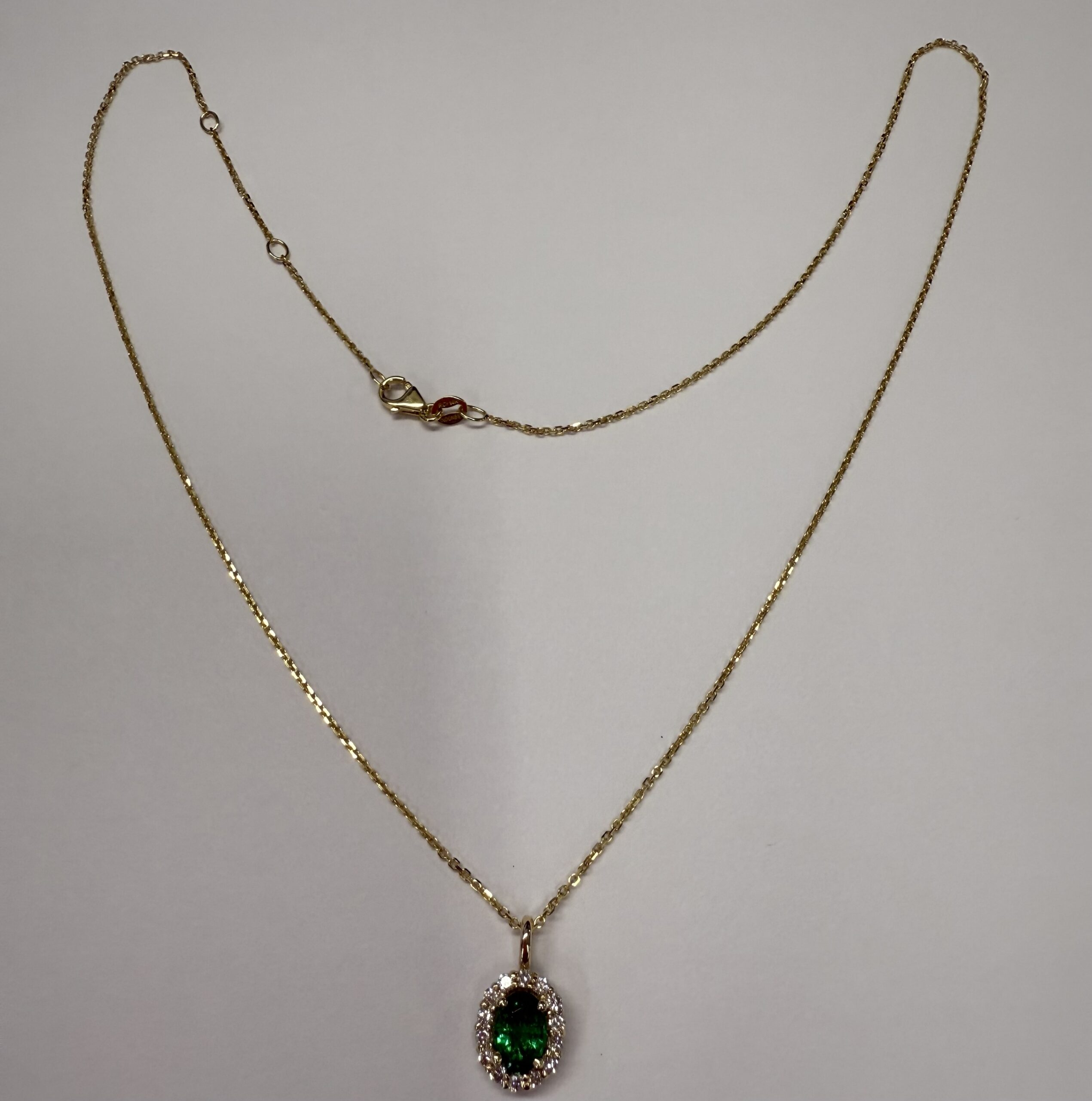 14k Yellow Gold Genuine .63 Cttw Emerald & .26 Cttw Diamond Halo Pendant - Image 4