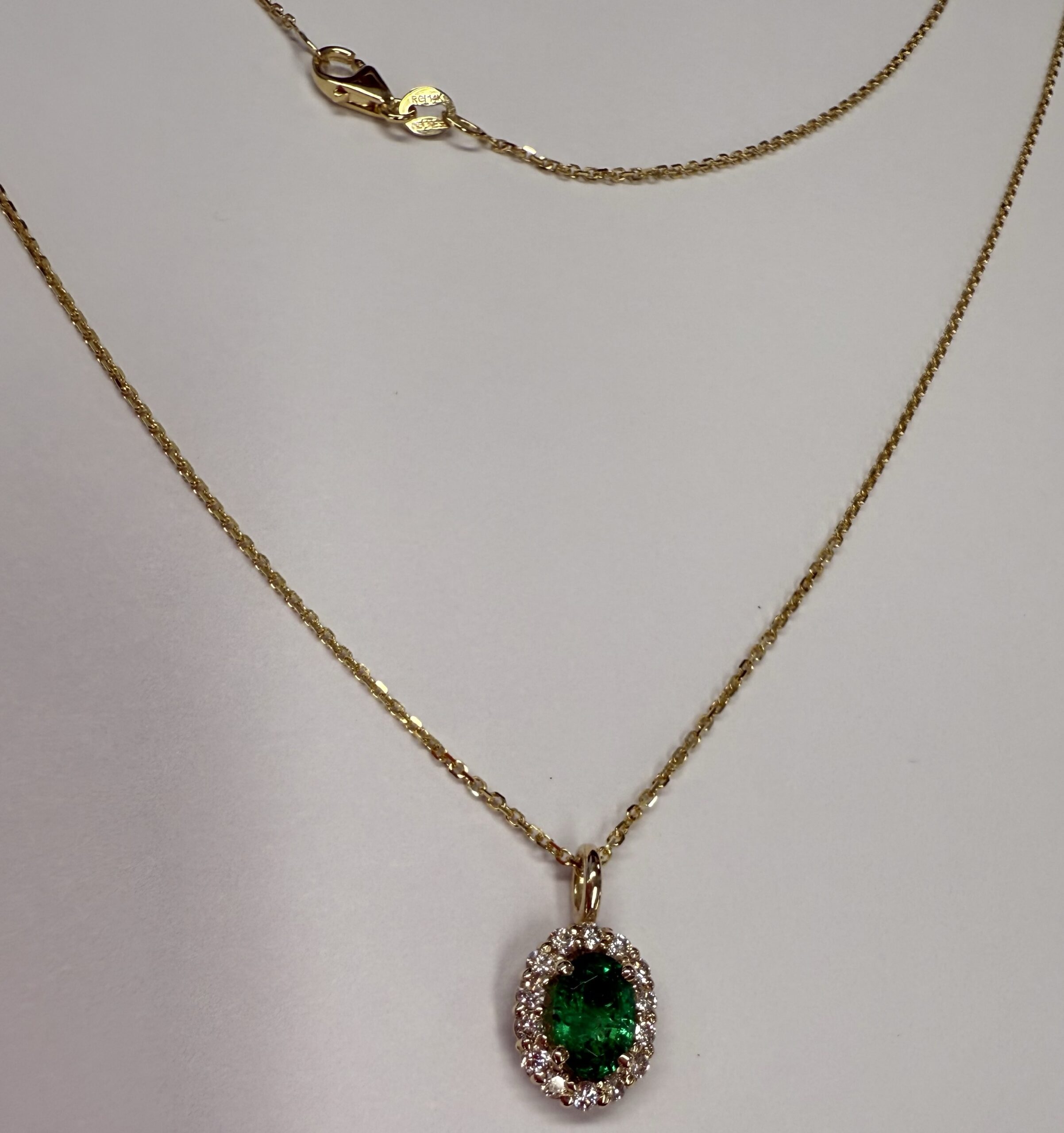 14k Yellow Gold Genuine .63 Cttw Emerald & .26 Cttw Diamond Halo Pendant - Image 6
