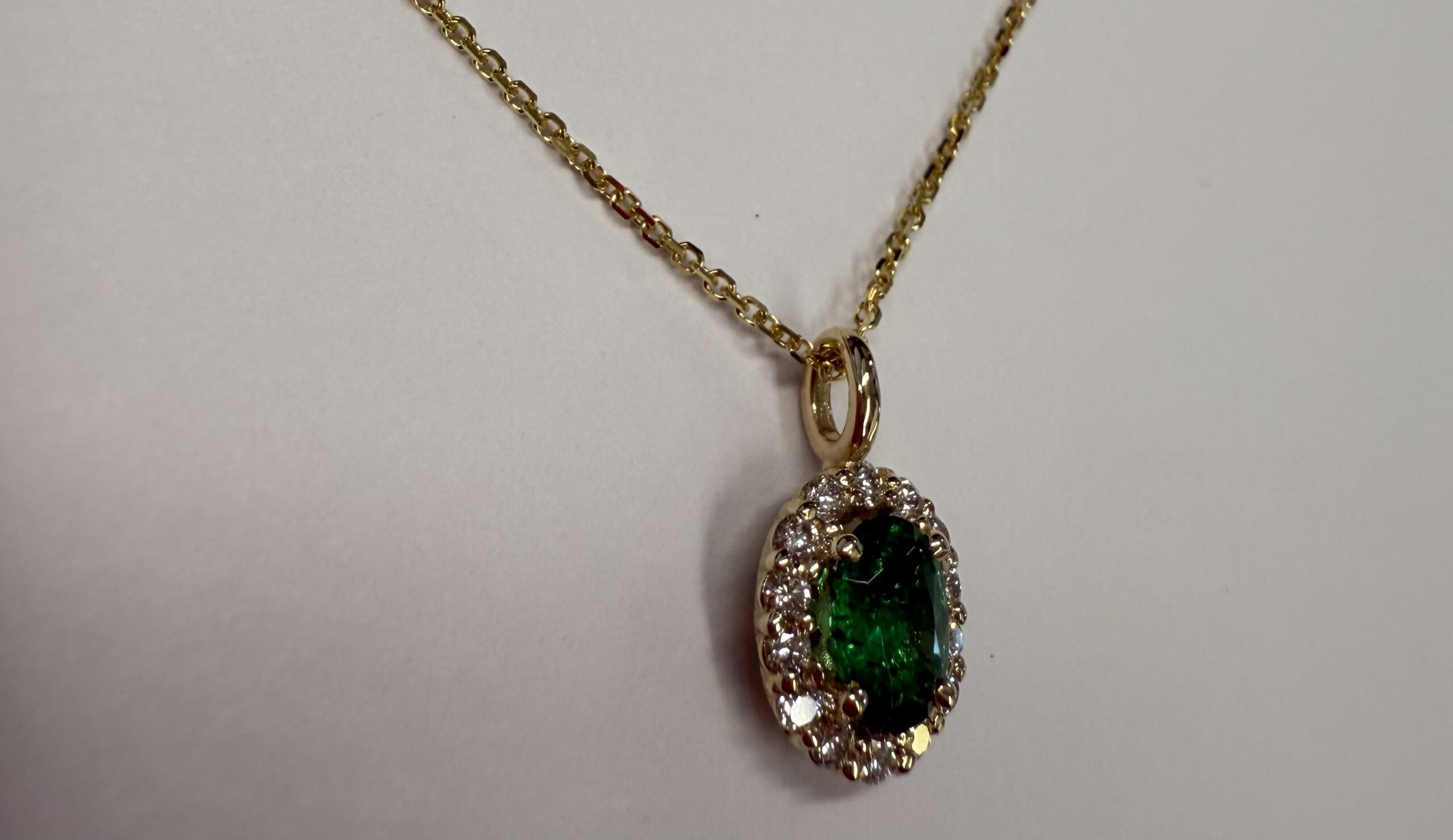 14k Yellow Gold Genuine .63 Cttw Emerald & .26 Cttw Diamond Halo Pendant - Image 5