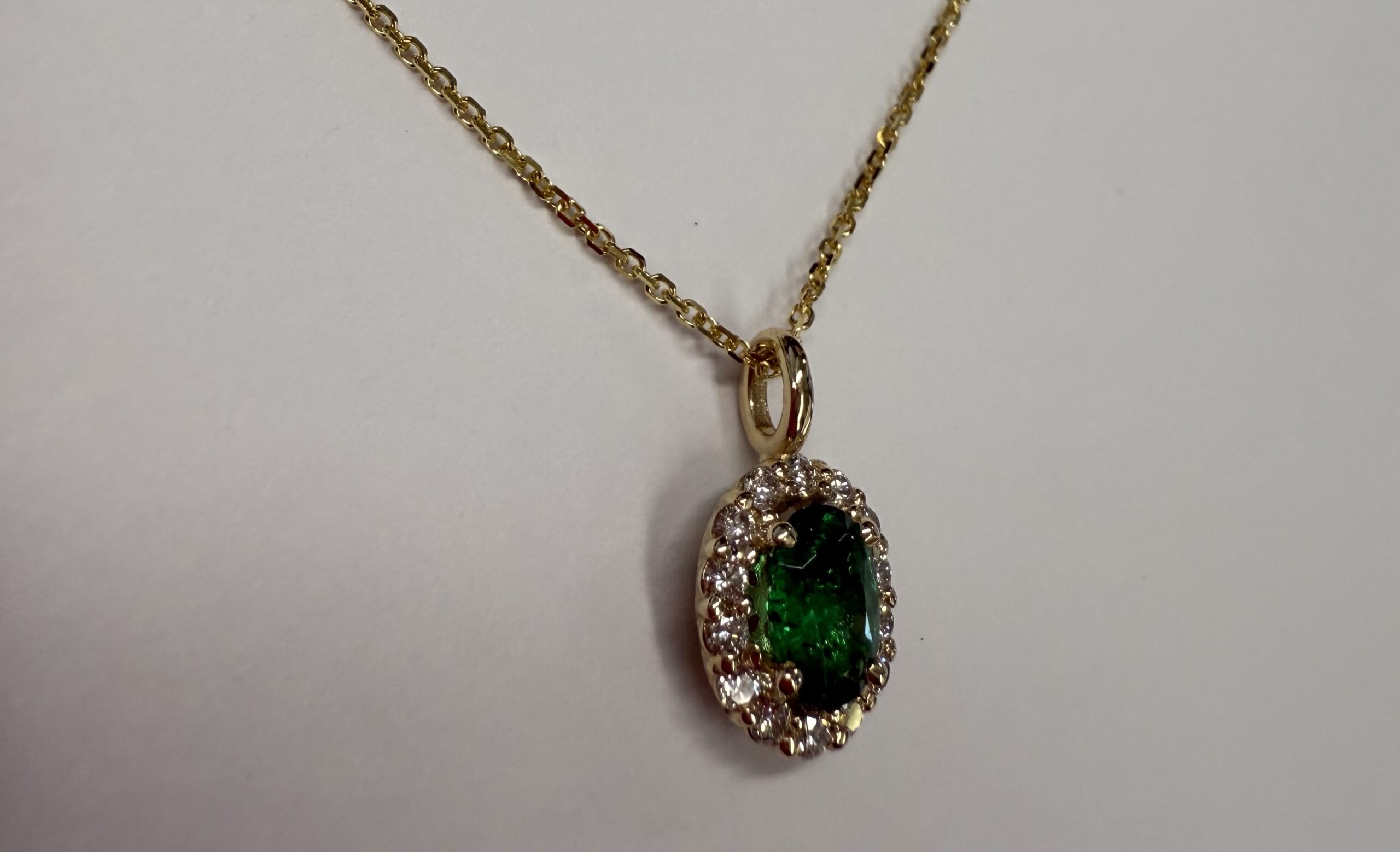 14k Yellow Gold Genuine .63 Cttw Emerald & .26 Cttw Diamond Halo Pendant - Image 7