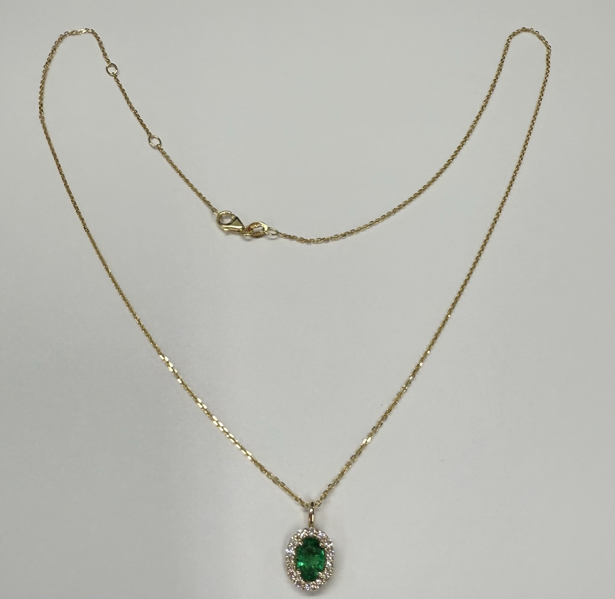 14k Yellow Gold Genuine .63 Cttw Emerald & .26 Cttw Diamond Halo Pendant - Image 9