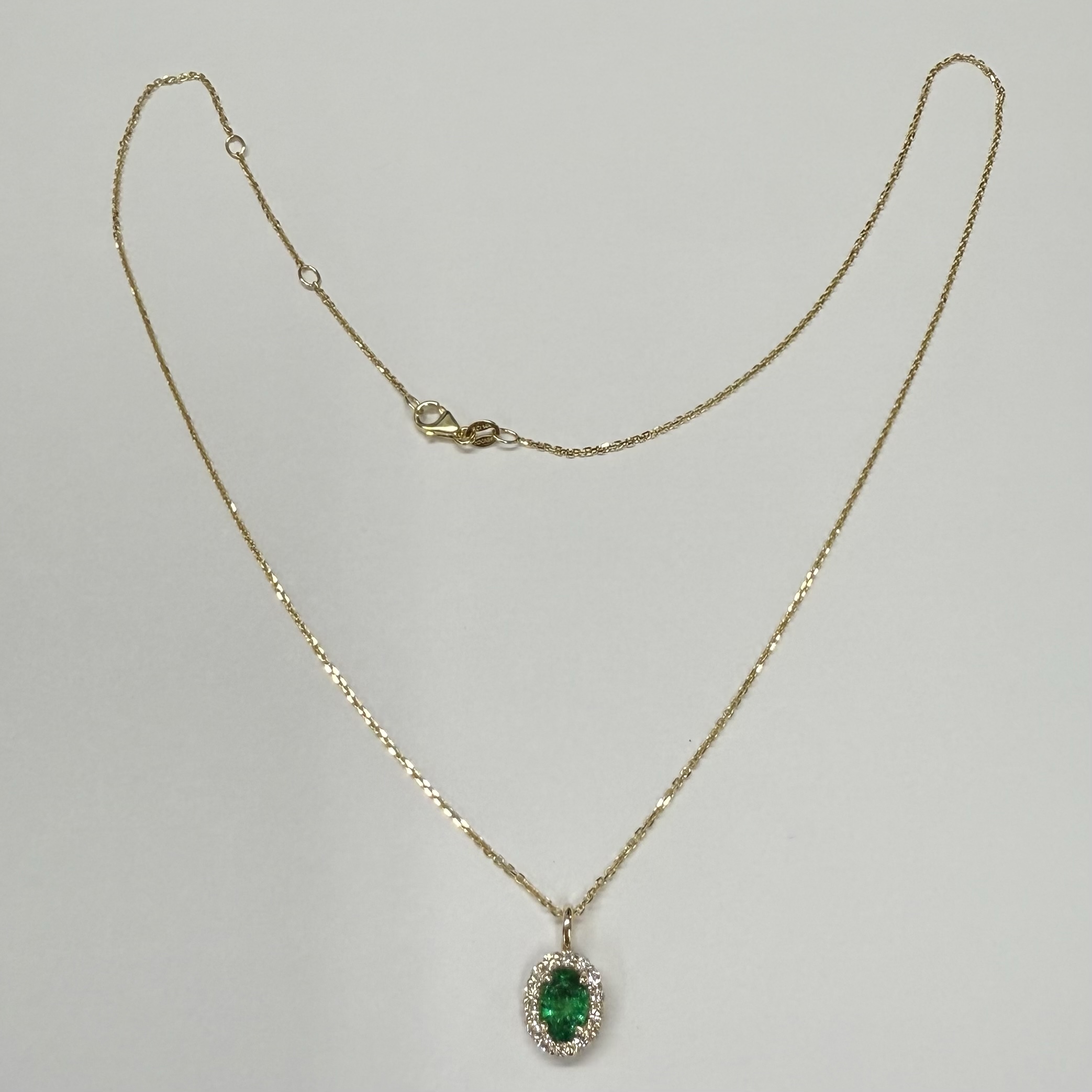 14k Yellow Gold Genuine .63 Cttw Emerald & .26 Cttw Diamond Halo Pendant - Image 12