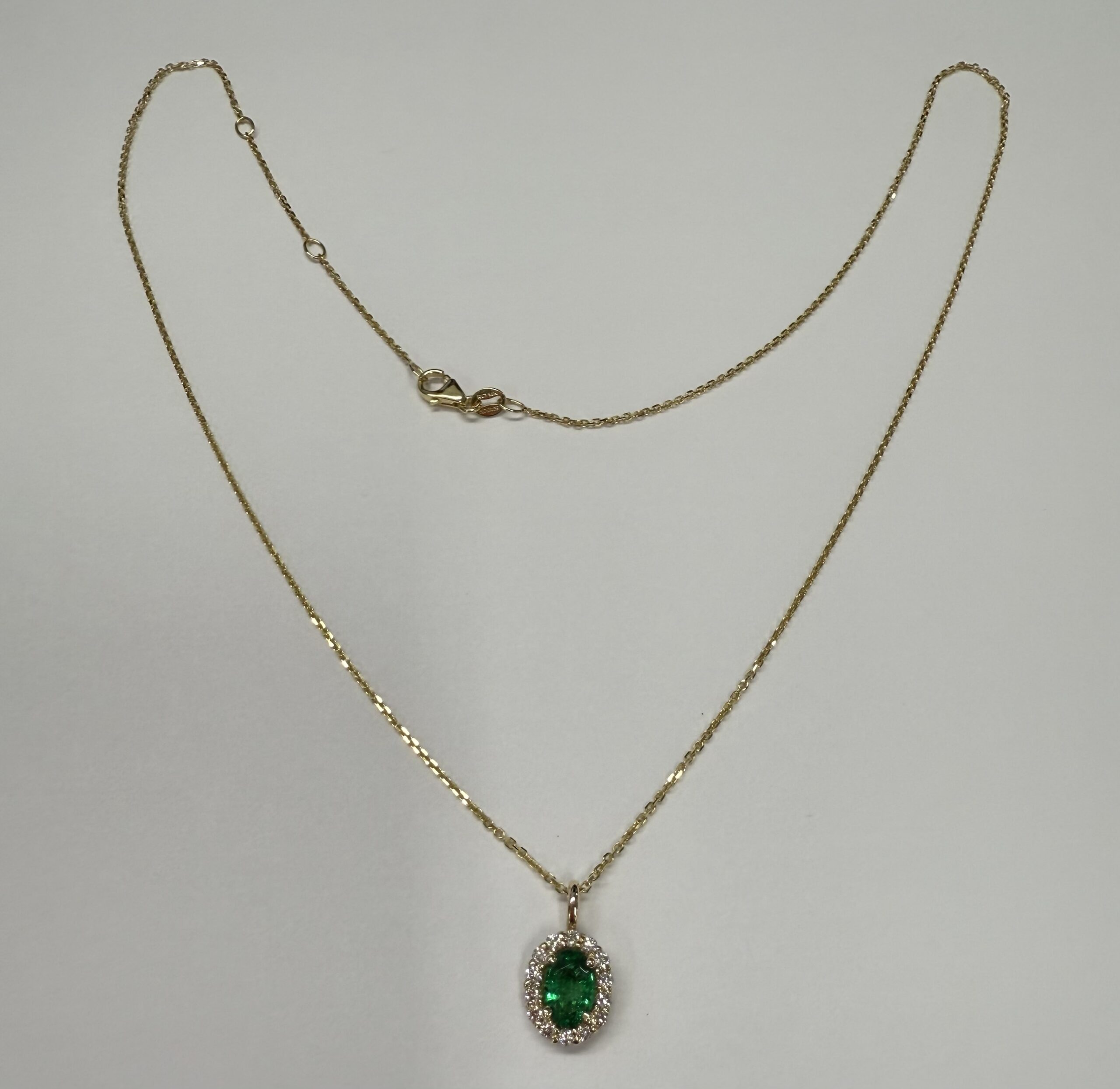 14k Yellow Gold Genuine .63 Cttw Emerald & .26 Cttw Diamond Halo Pendant - Image 11