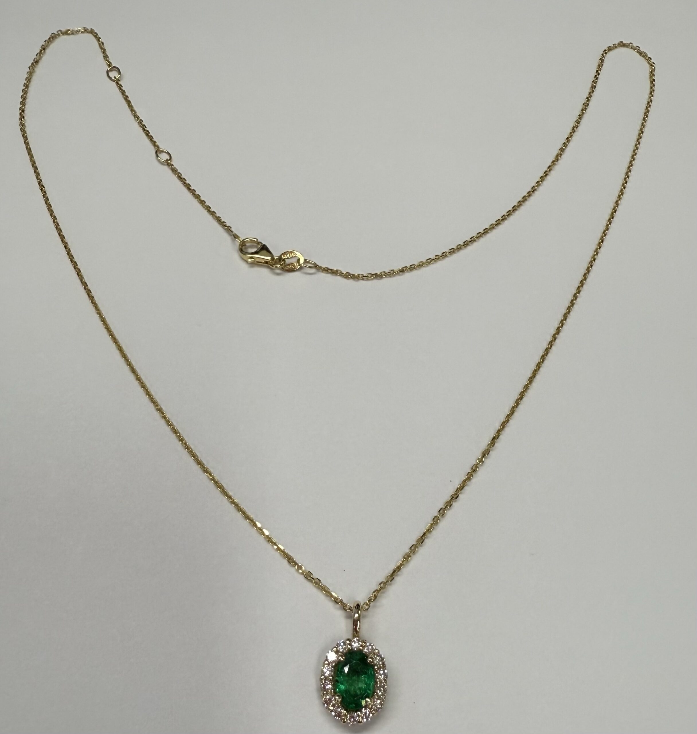 14k Yellow Gold Genuine .63 Cttw Emerald & .26 Cttw Diamond Halo Pendant - Image 10