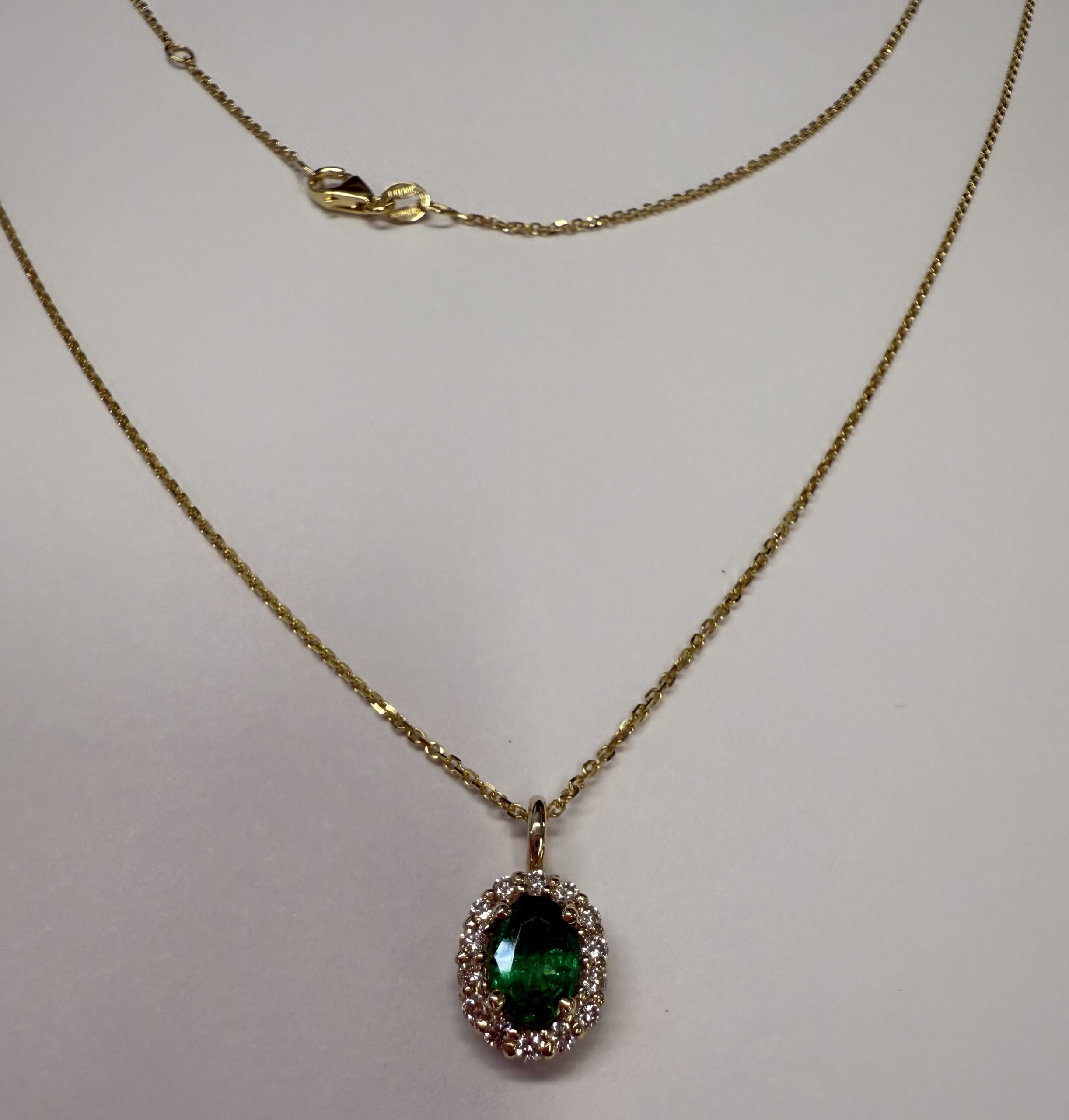 14k Yellow Gold Genuine .63 Cttw Emerald & .26 Cttw Diamond Halo Pendant - Image 15