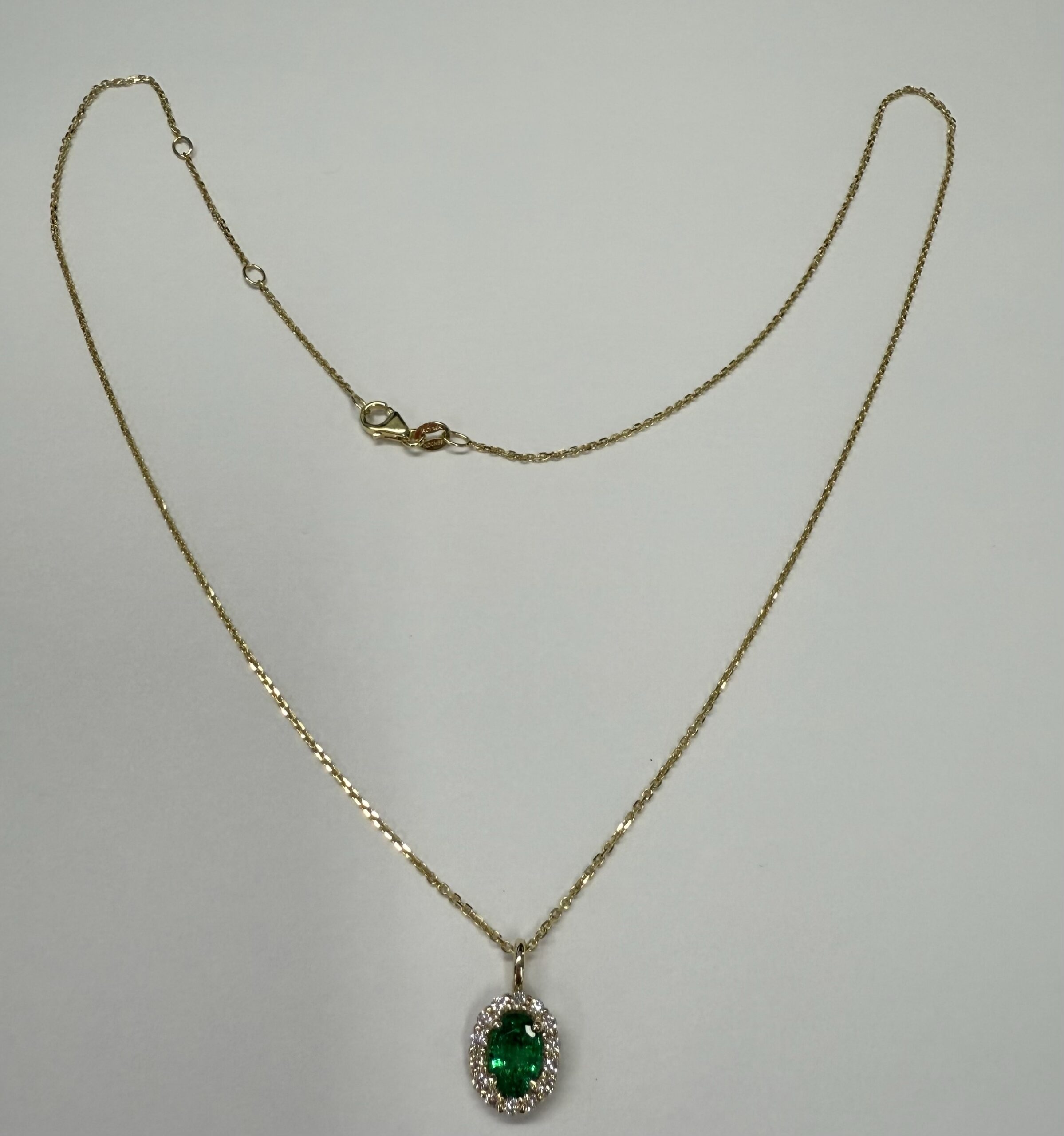 14k Yellow Gold Genuine .63 Cttw Emerald & .26 Cttw Diamond Halo Pendant - Image 13