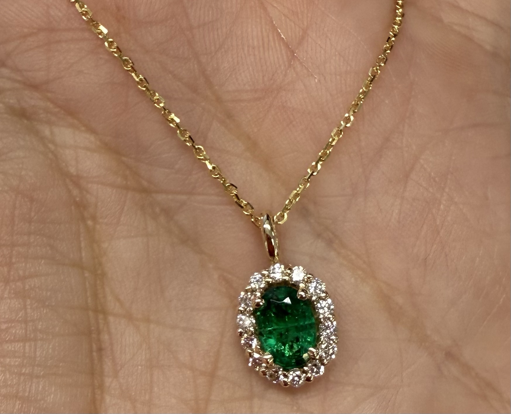 14k Yellow Gold Genuine .63 Cttw Emerald & .26 Cttw Diamond Halo Pendant - Image 20