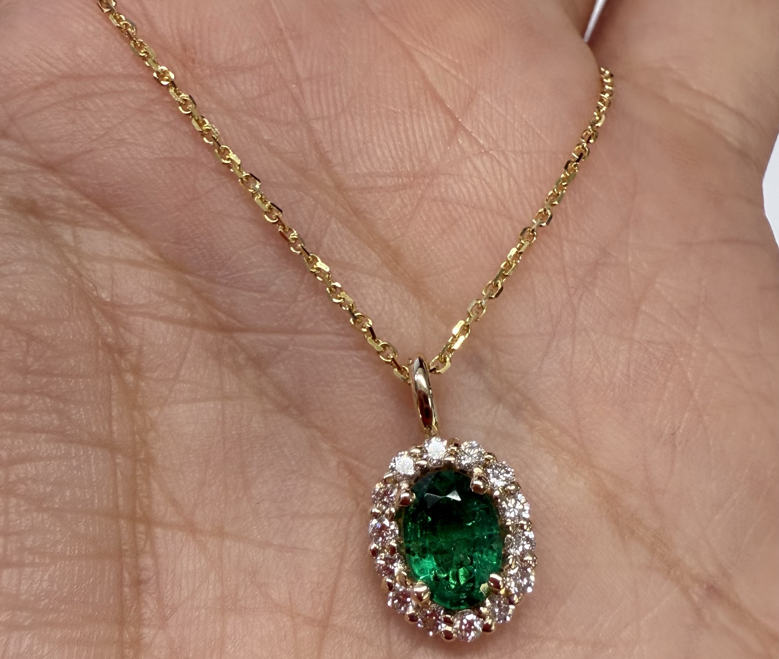 14k Yellow Gold Genuine .63 Cttw Emerald & .26 Cttw Diamond Halo Pendant - Image 17