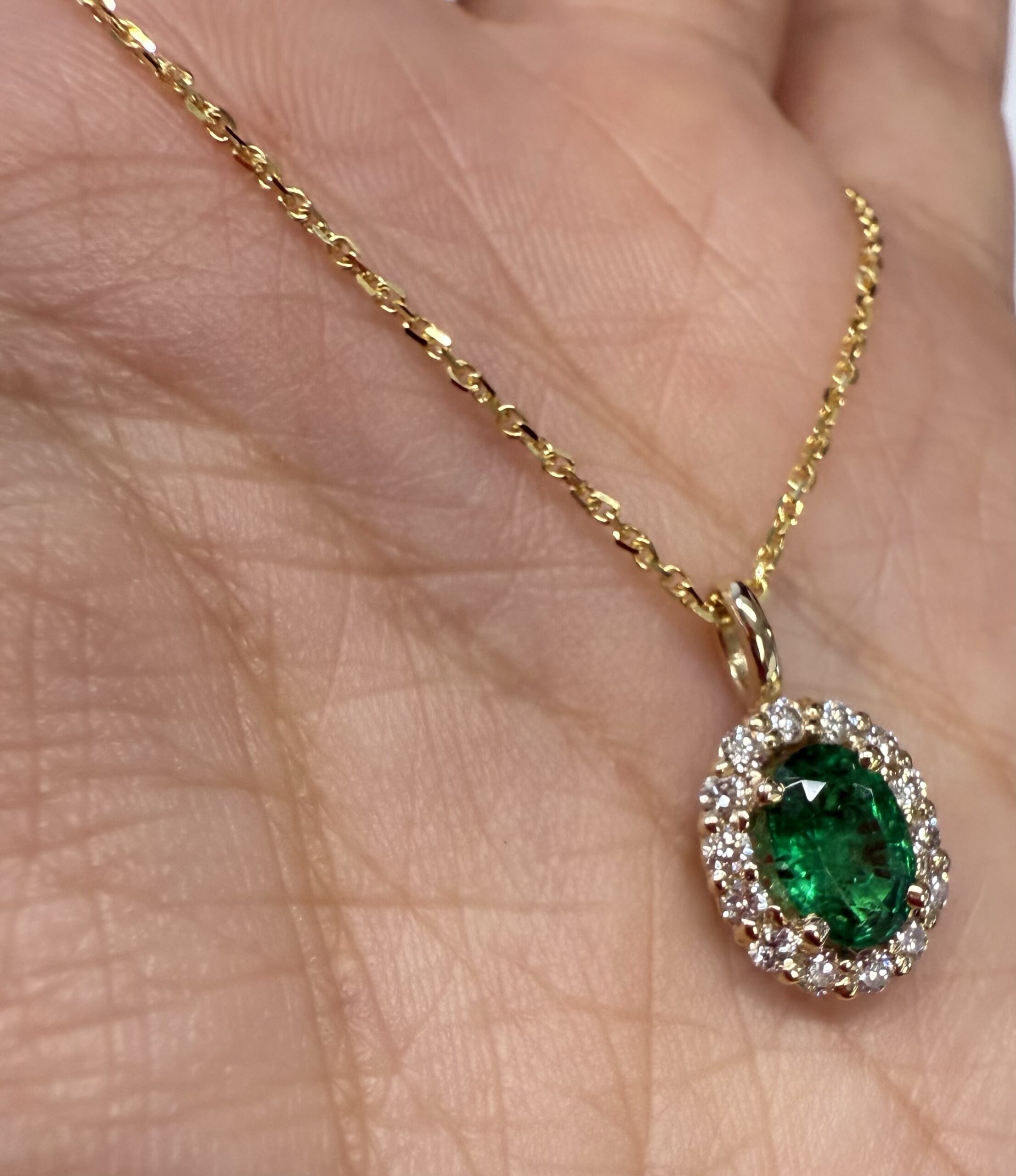 14k Yellow Gold Genuine .63 Cttw Emerald & .26 Cttw Diamond Halo Pendant - Image 18