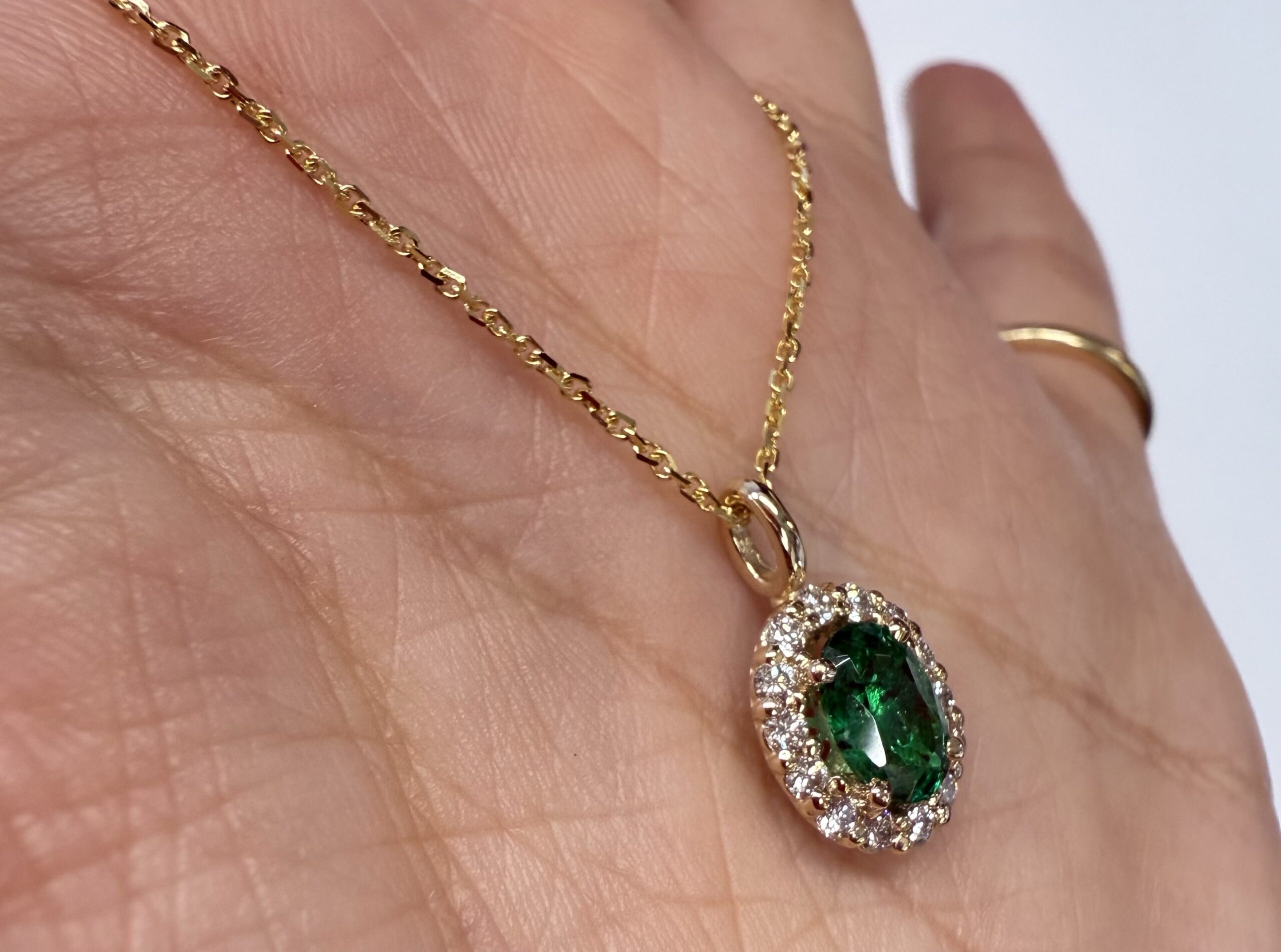14k Yellow Gold Genuine .63 Cttw Emerald & .26 Cttw Diamond Halo Pendant - Image 21