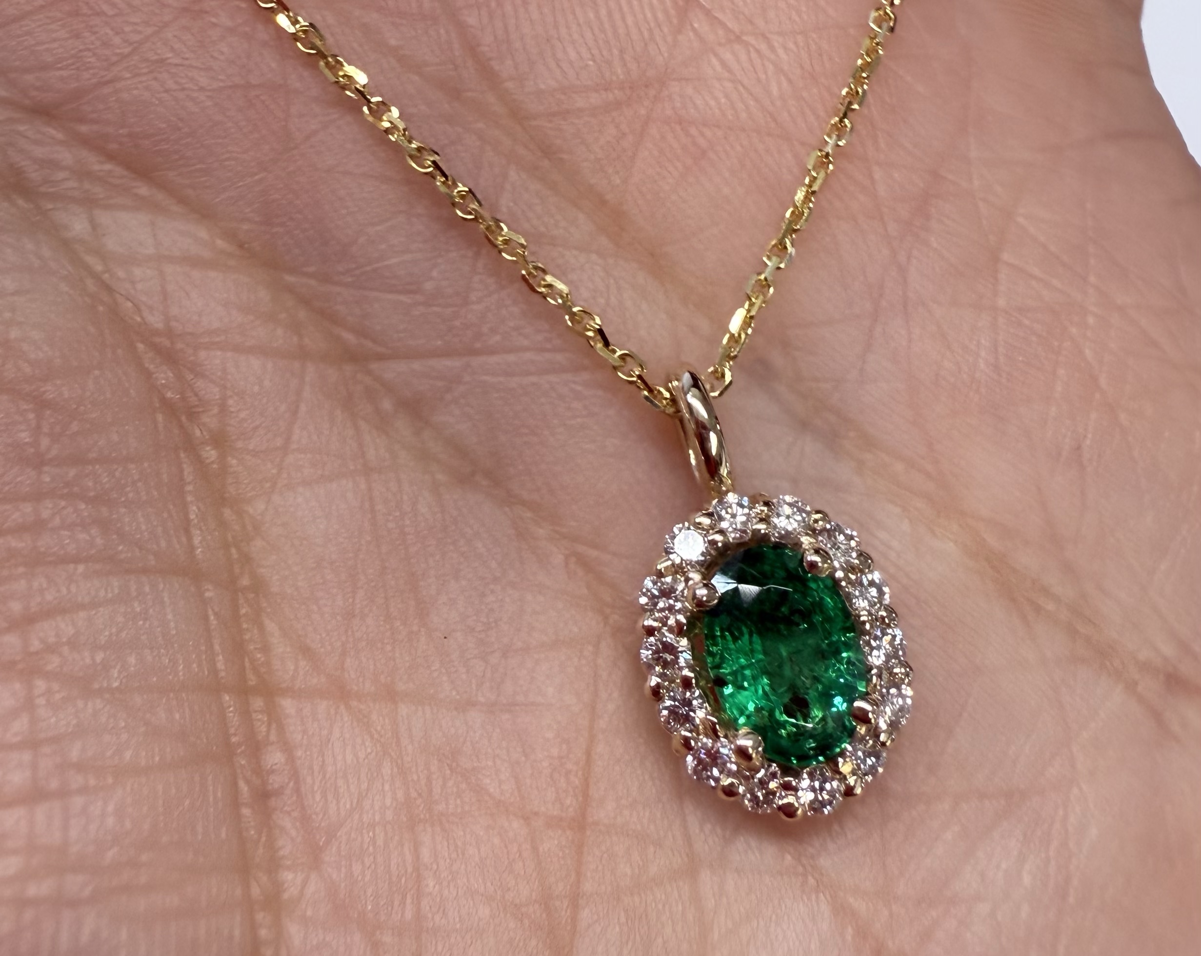 14k Yellow Gold Genuine .63 Cttw Emerald & .26 Cttw Diamond Halo Pendant - Image 22