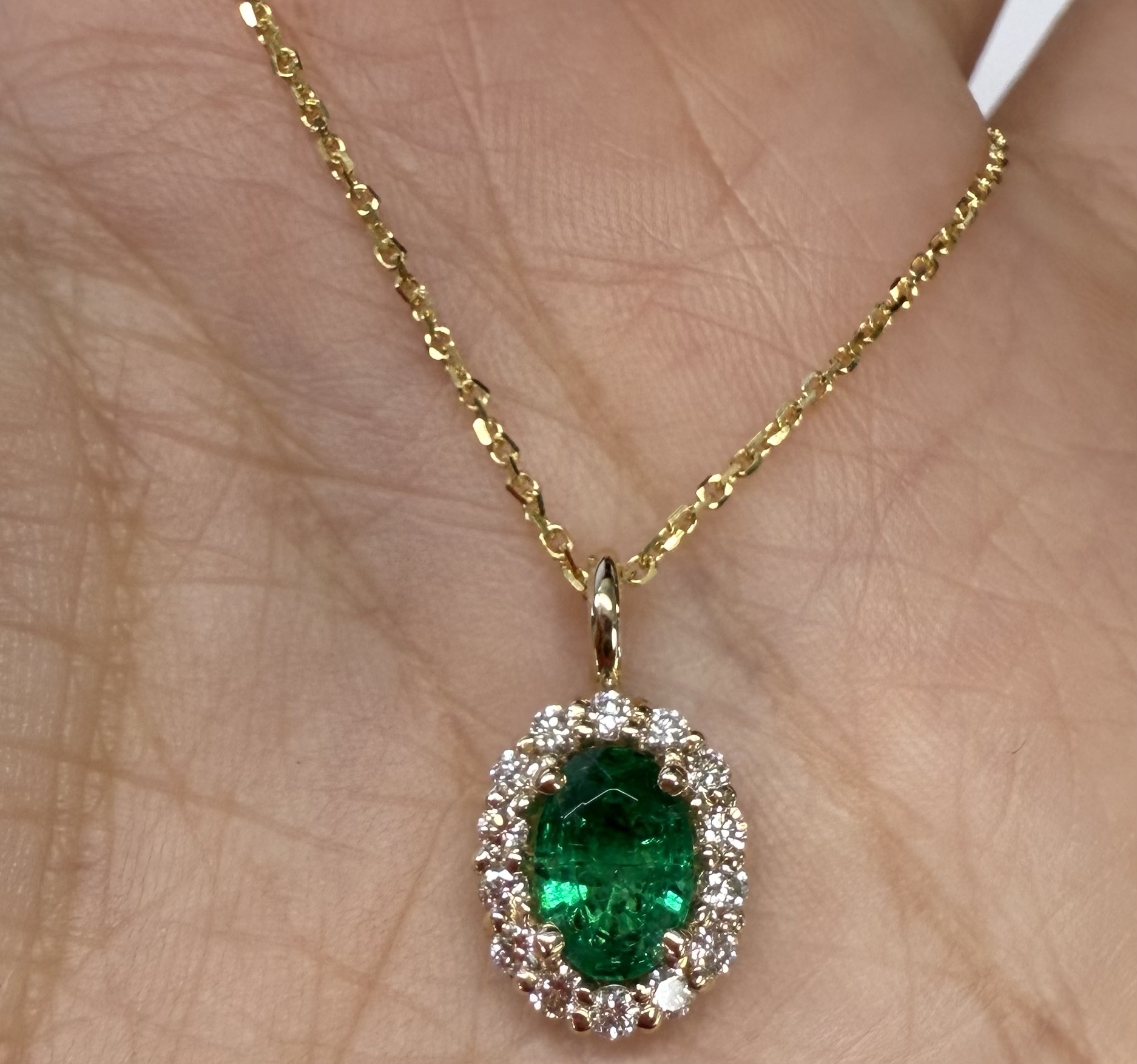 14k Yellow Gold Genuine .63 Cttw Emerald & .26 Cttw Diamond Halo Pendant - Image 23