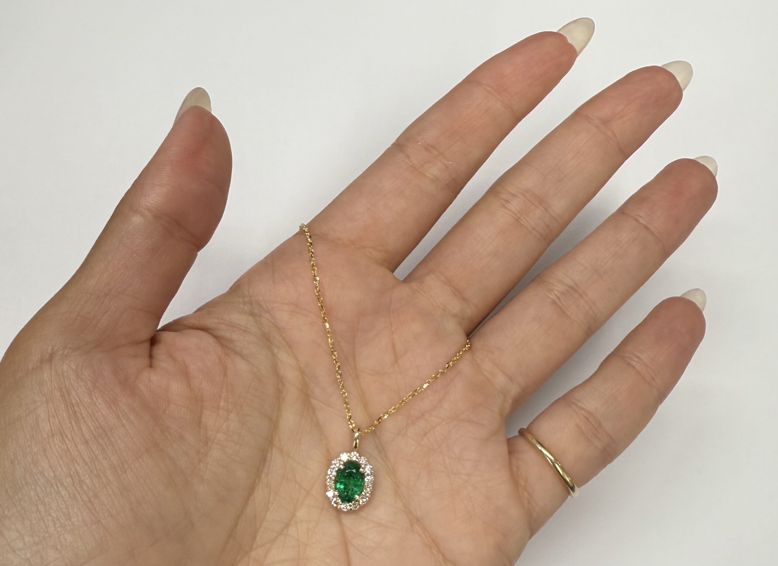 14k Yellow Gold Genuine .63 Cttw Emerald & .26 Cttw Diamond Halo Pendant - Image 24