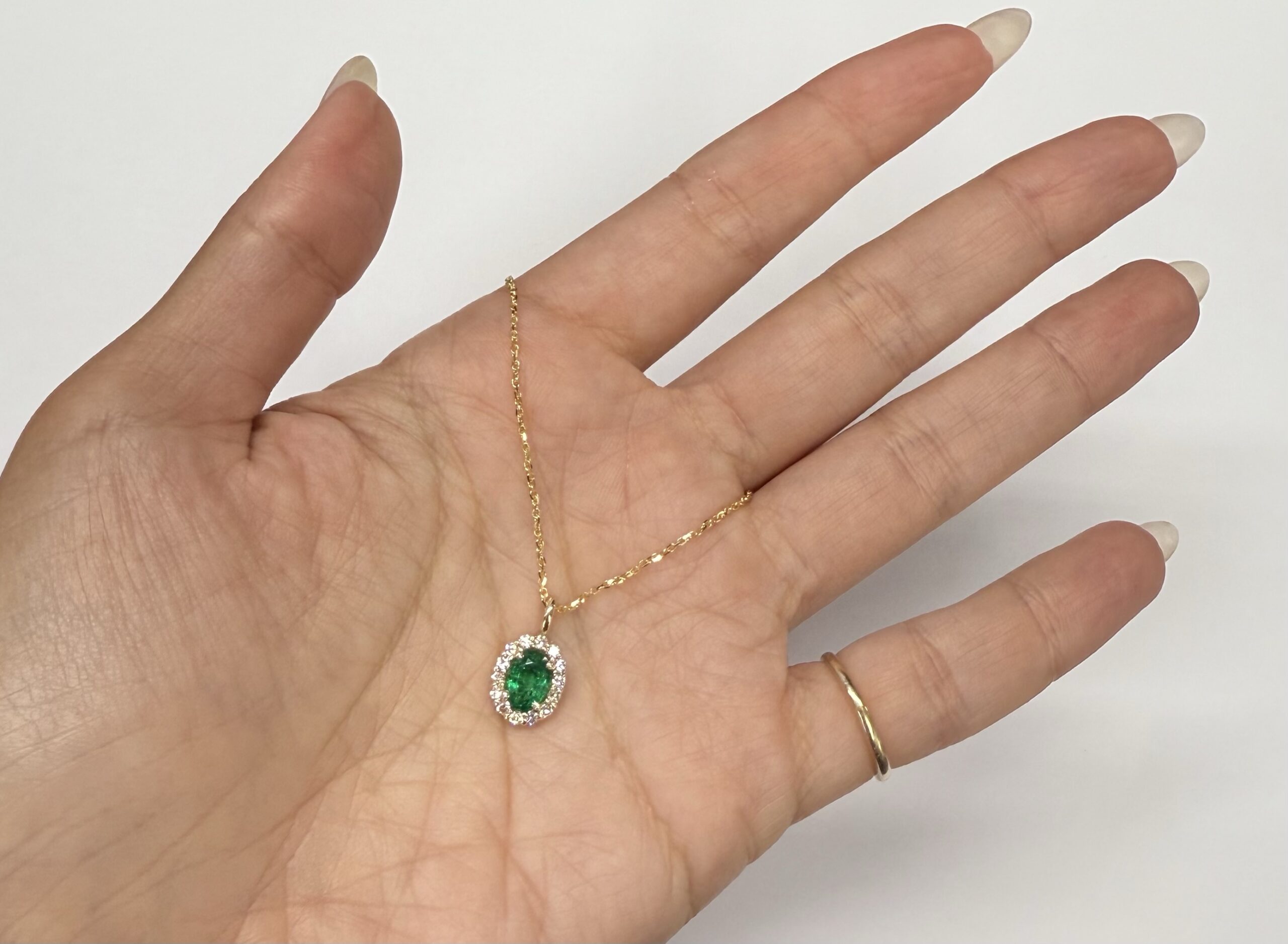 14k Yellow Gold Genuine .63 Cttw Emerald & .26 Cttw Diamond Halo Pendant - Image 25