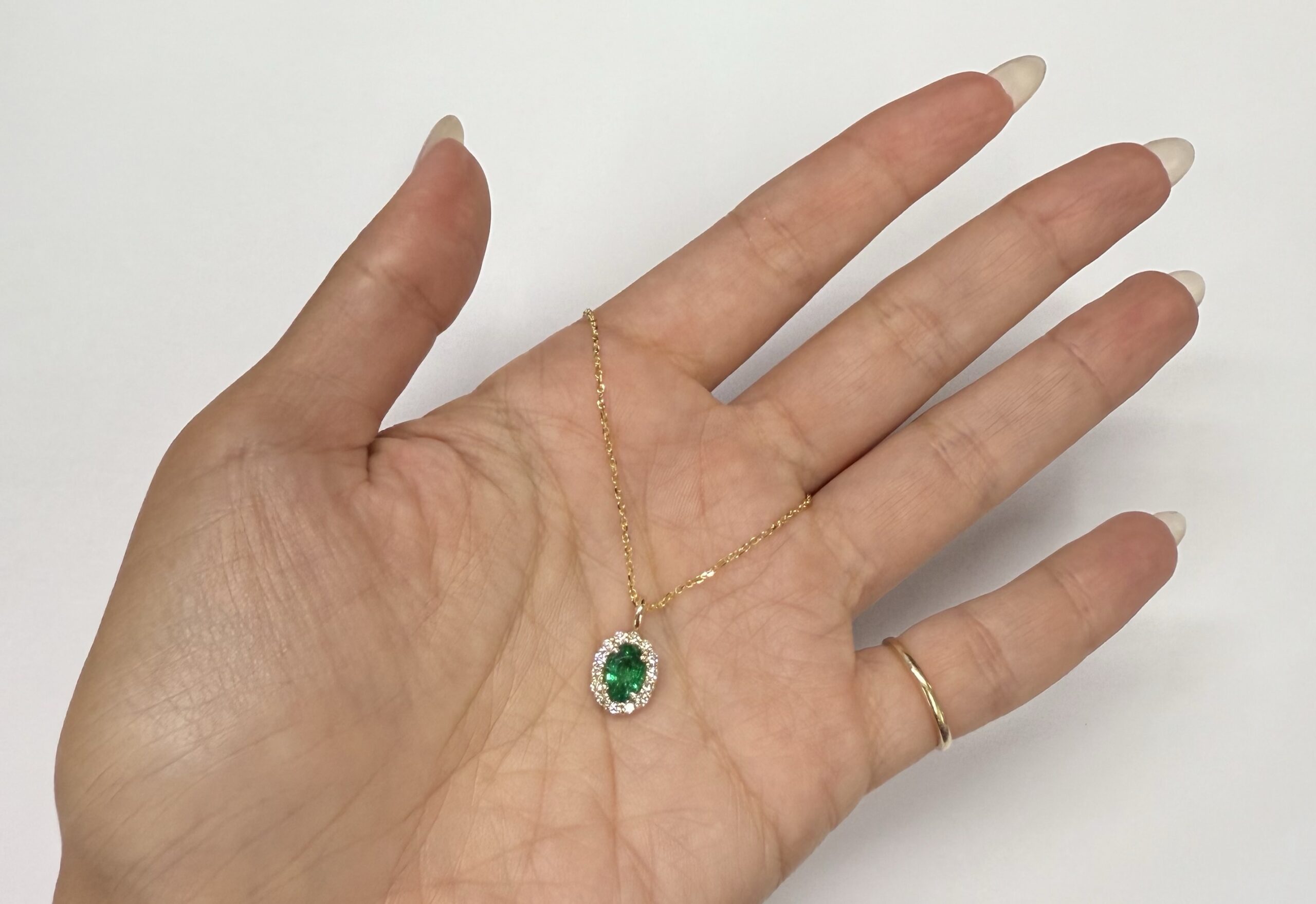 14k Yellow Gold Genuine .63 Cttw Emerald & .26 Cttw Diamond Halo Pendant - Image 27