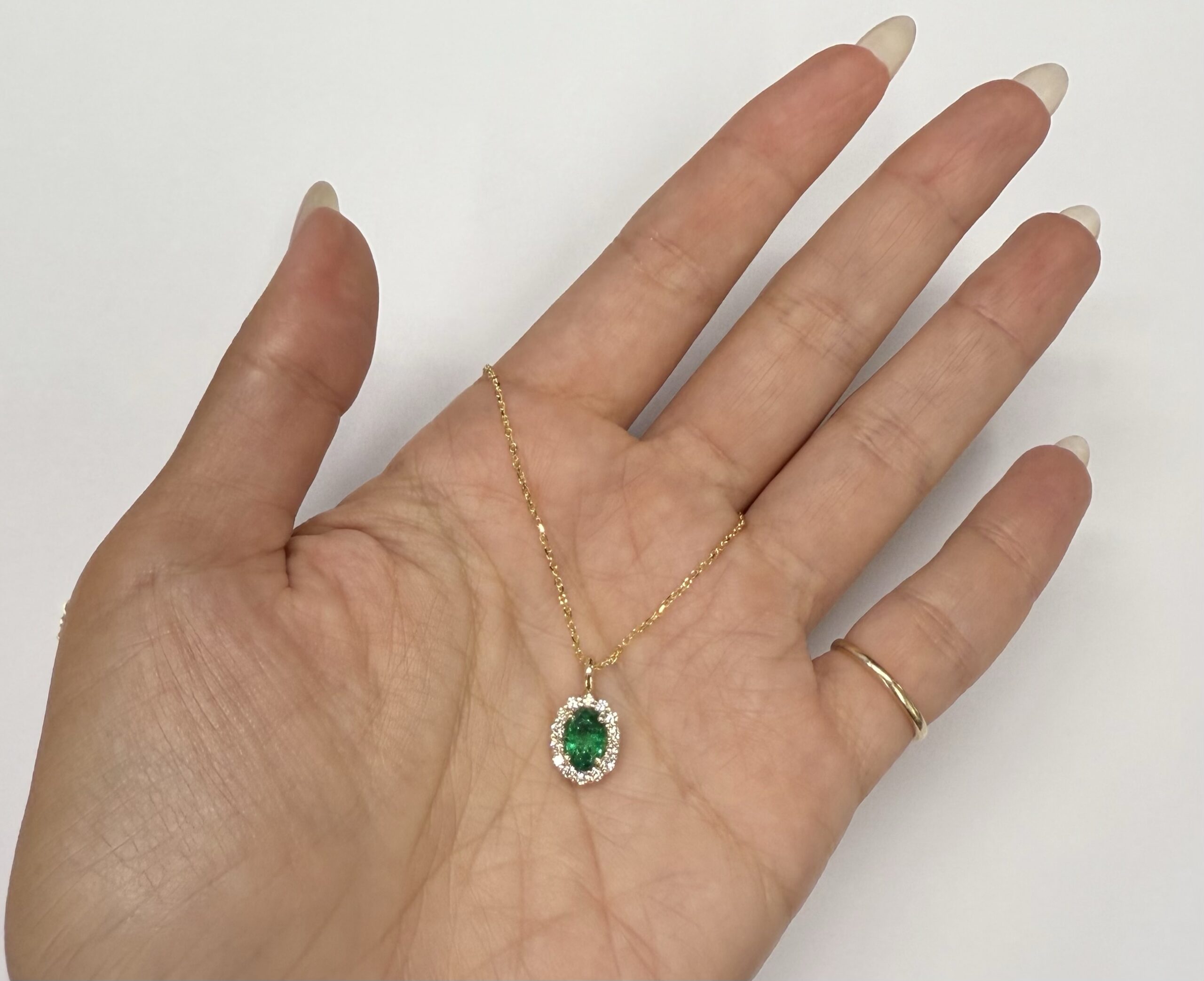14k Yellow Gold Genuine .63 Cttw Emerald & .26 Cttw Diamond Halo Pendant - Image 26