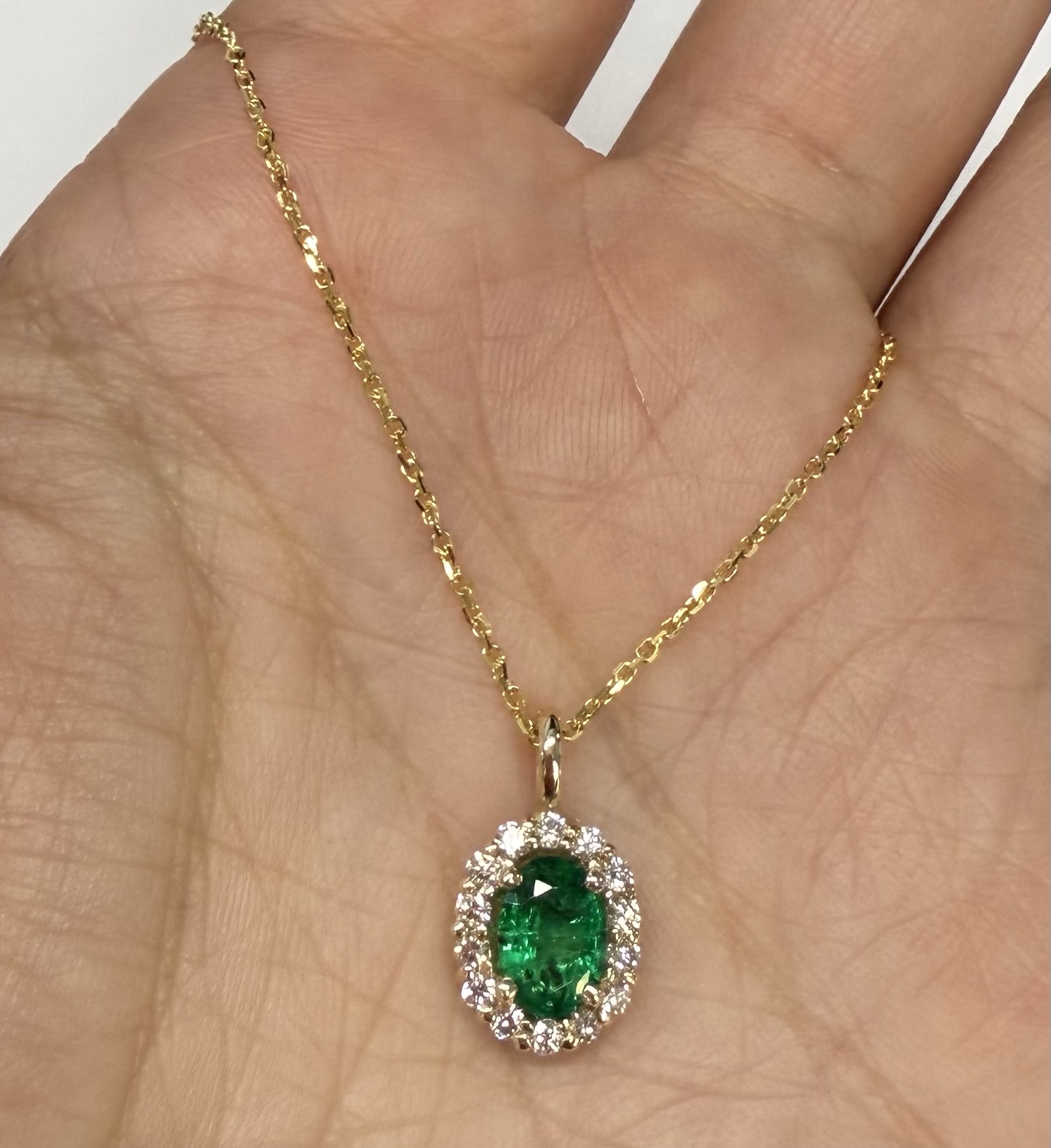 14k Yellow Gold Genuine .63 Cttw Emerald & .26 Cttw Diamond Halo Pendant - Image 28