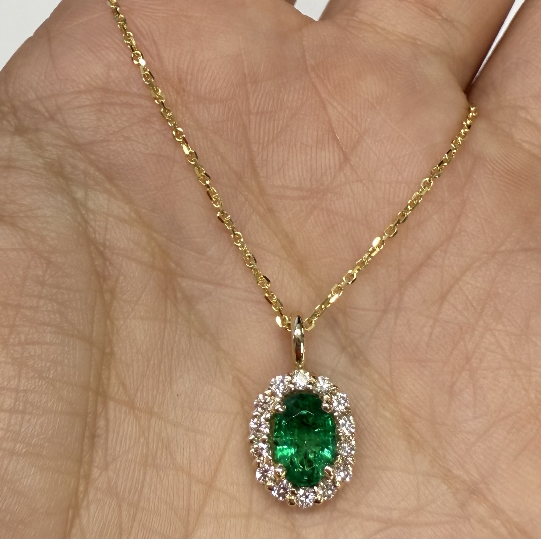 14k Yellow Gold Genuine .63 Cttw Emerald & .26 Cttw Diamond Halo Pendant - Image 29