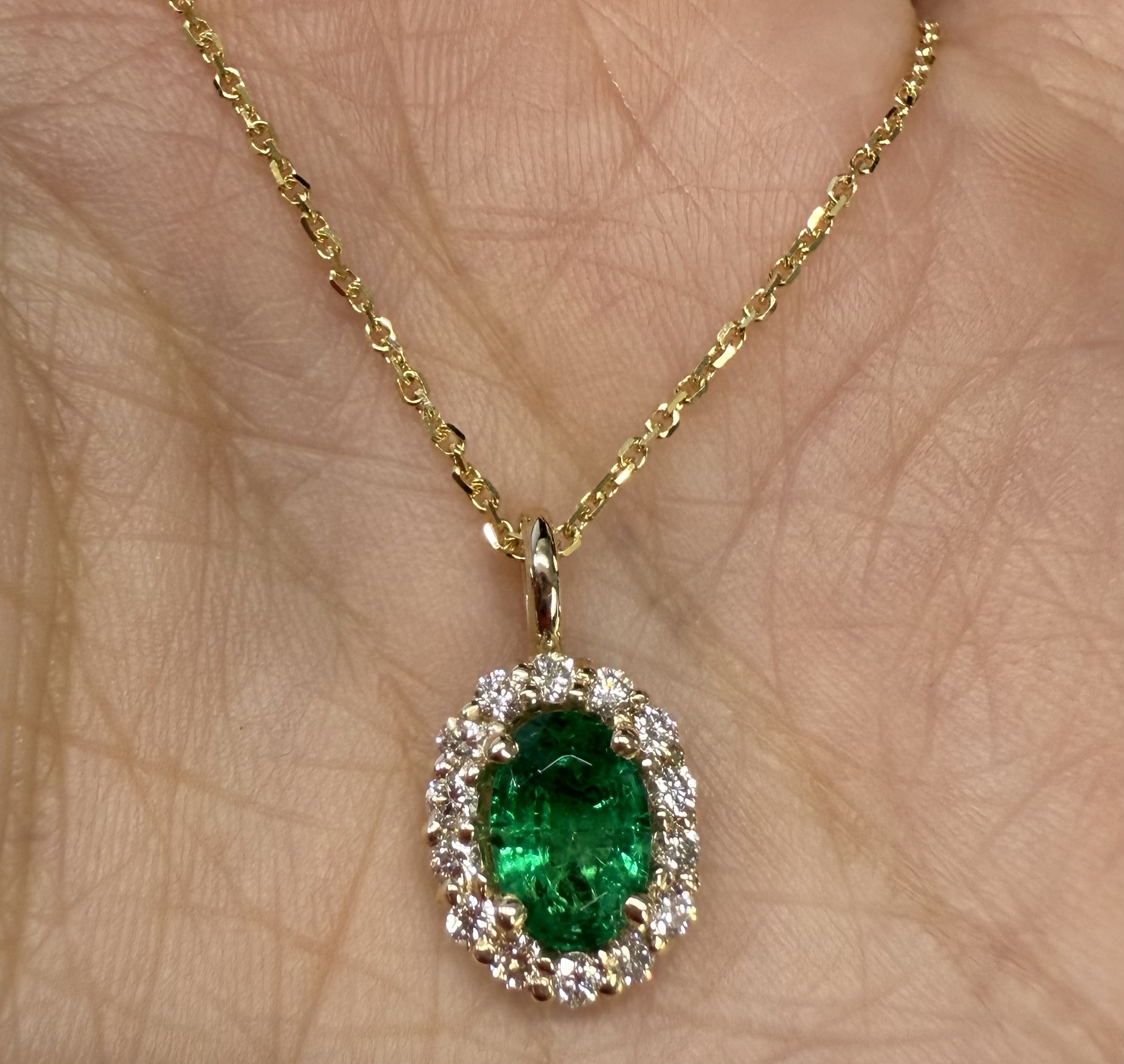 14k Yellow Gold Genuine .63 Cttw Emerald & .26 Cttw Diamond Halo Pendant - Image 30
