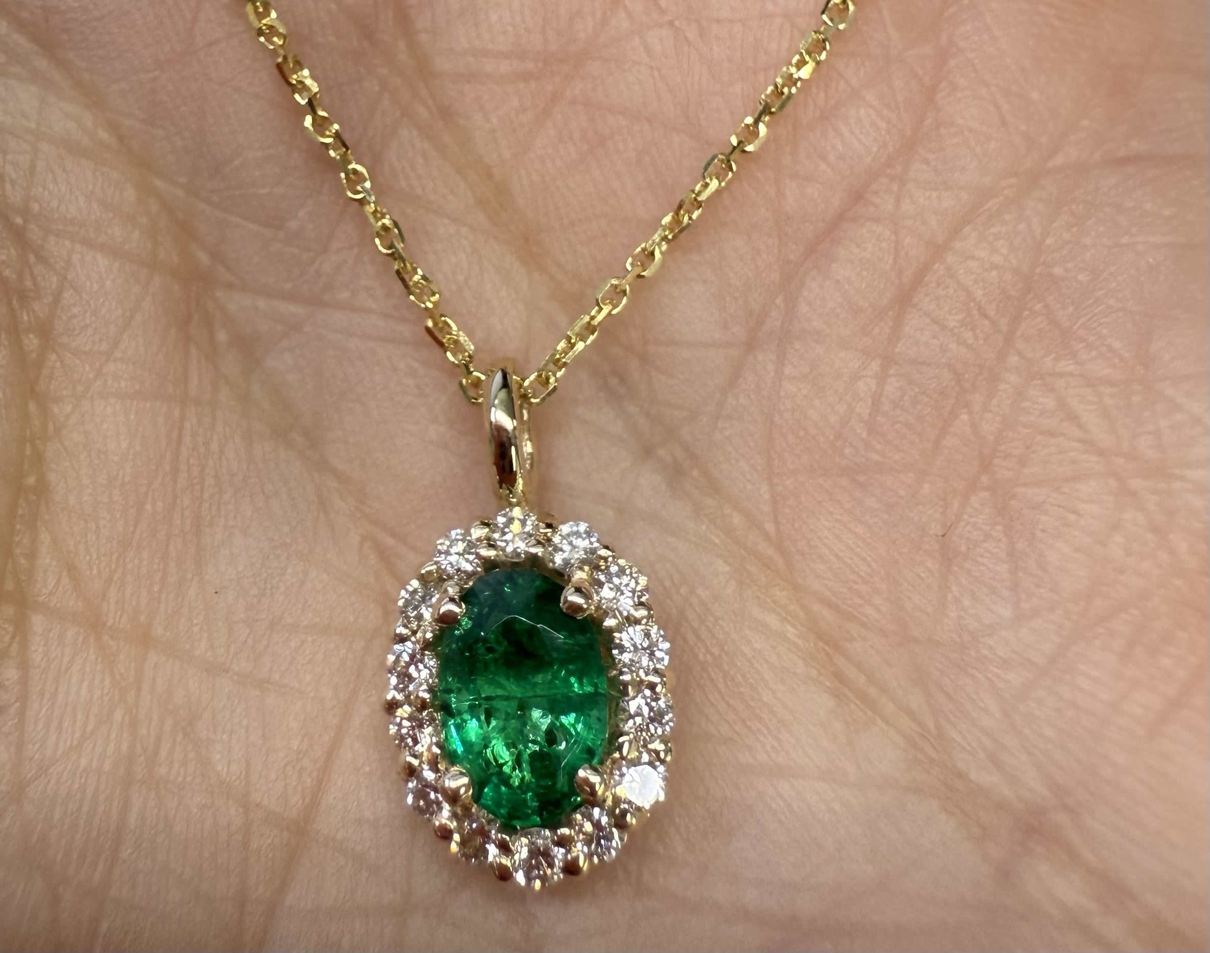 14k Yellow Gold Genuine .63 Cttw Emerald & .26 Cttw Diamond Halo Pendant - Image 31
