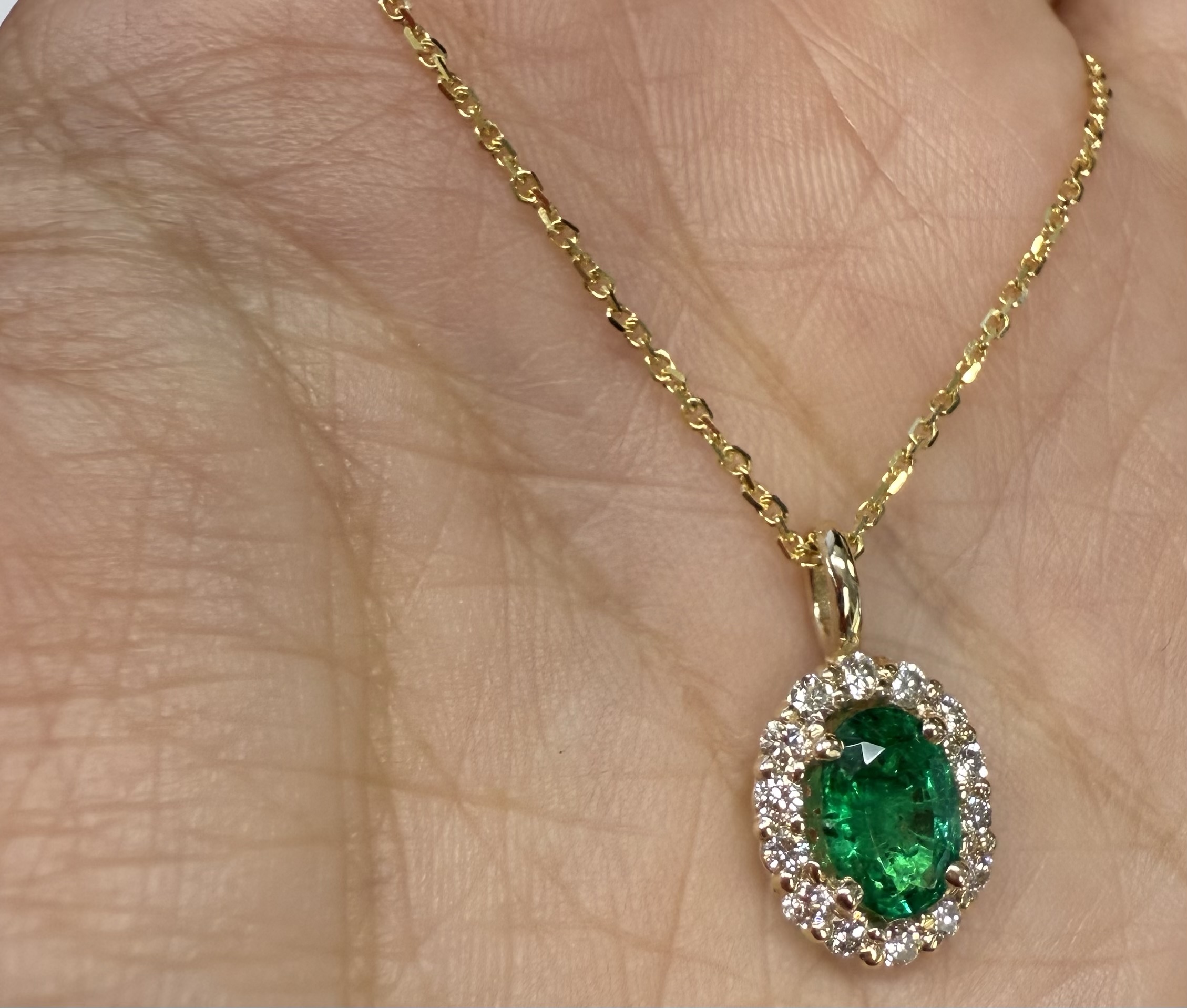 14k Yellow Gold Genuine .63 Cttw Emerald & .26 Cttw Diamond Halo Pendant - Image 32