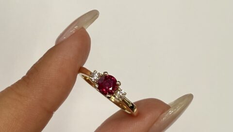 14k Yellow Gold Genuine 1/2 Cttw Ruby & Diamond 3 Stone Ring