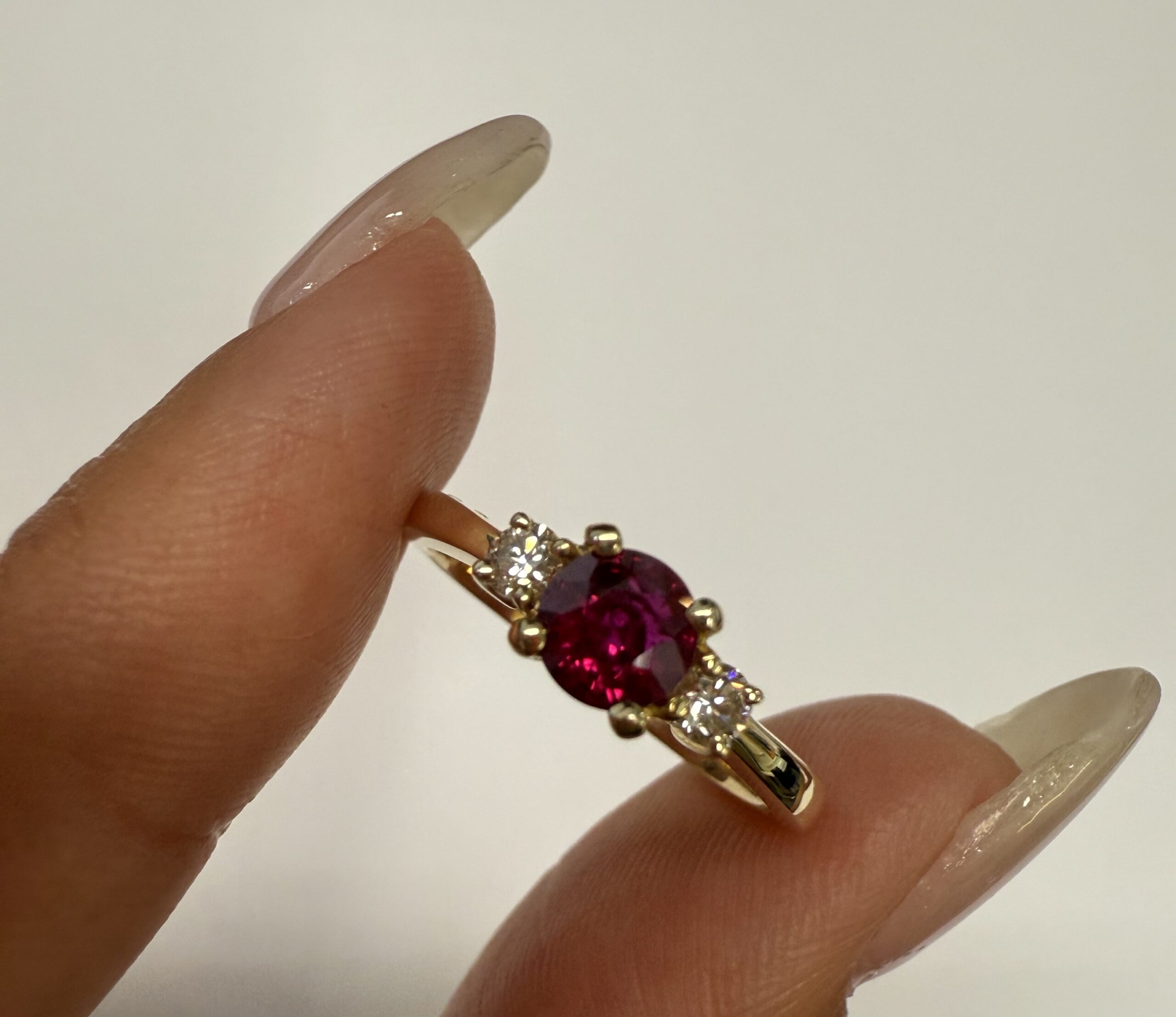 14k Yellow Gold Genuine 1/2 Cttw Ruby & Diamond 3 Stone Ring - Image 4